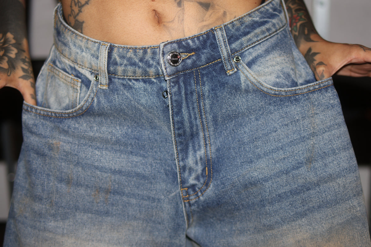 Cherry bottom jeans baggy distressed denim — additional product photo 14 of 27