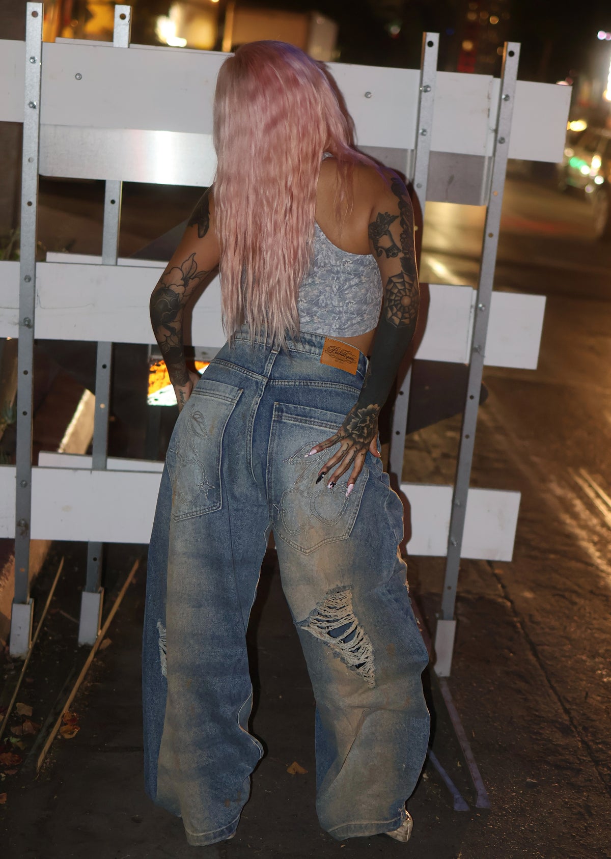 Cherry bottom jeans baggy distressed denim — additional product photo 23 of 27