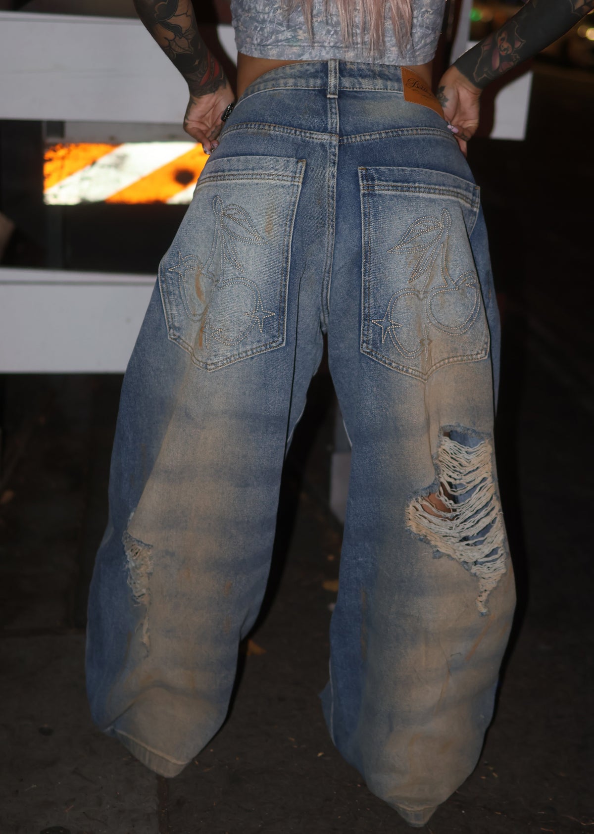 Cherry bottom jeans baggy distressed denim — additional product photo 19 of 27