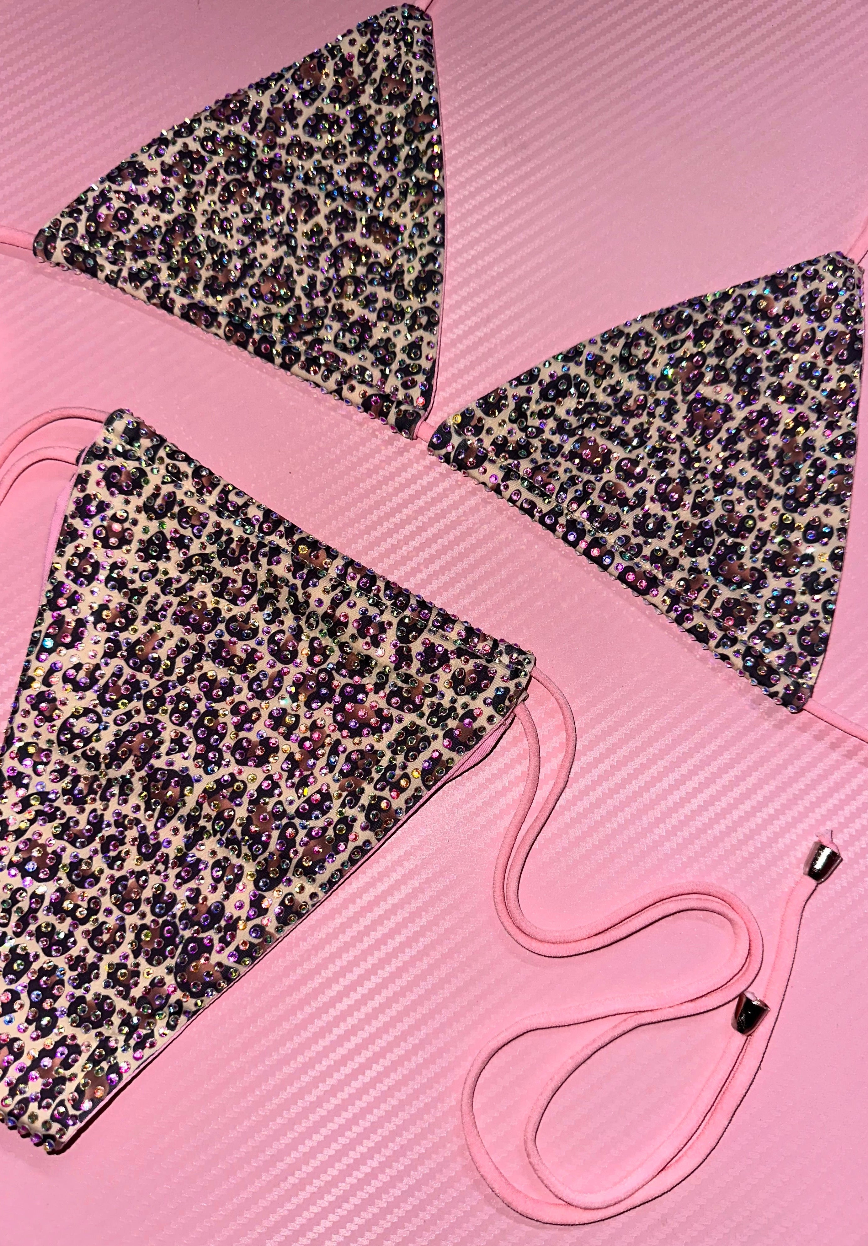 Razzle Dazzle leopard iced out rhinestone bikini