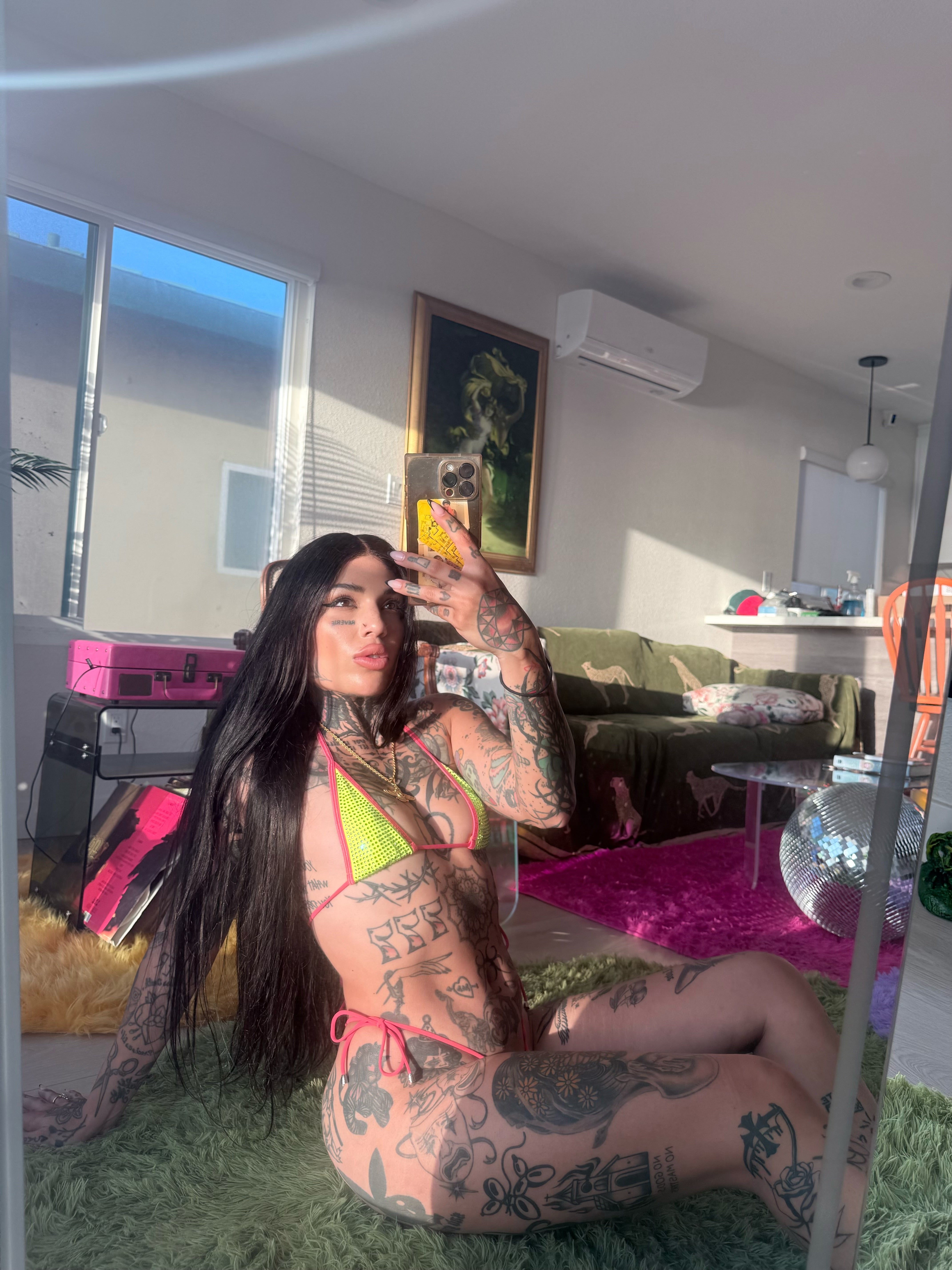 Watermelon iced out rhinestone semi microkini