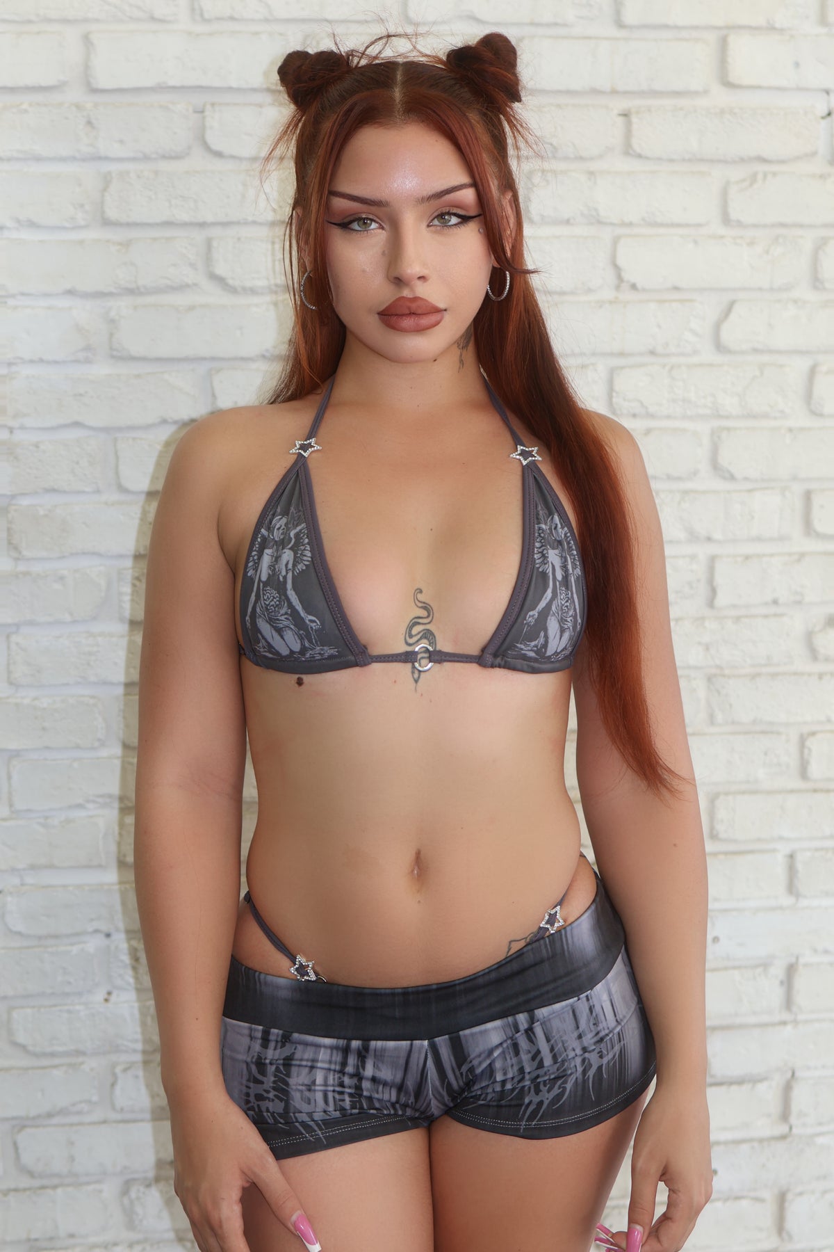 Decaying angel low rise short set rhinestone stars