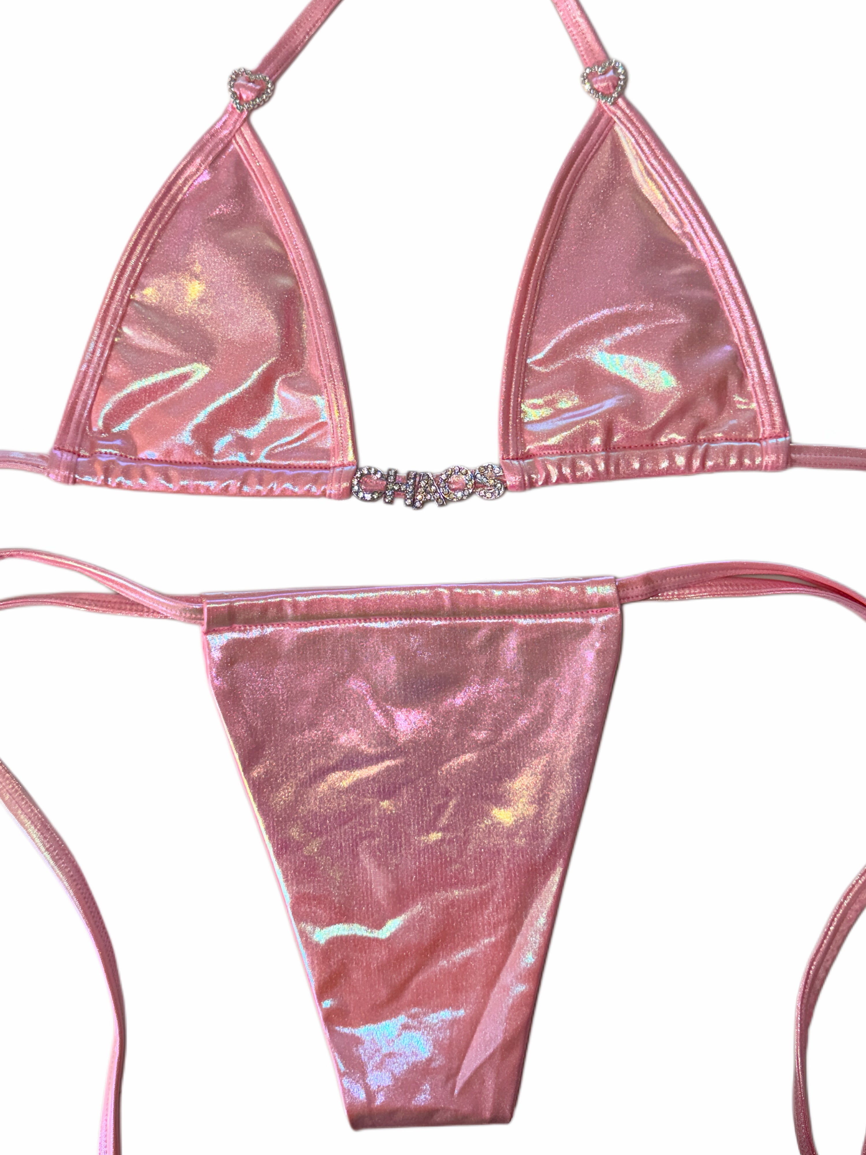Chaos holographic rhinestone bikini