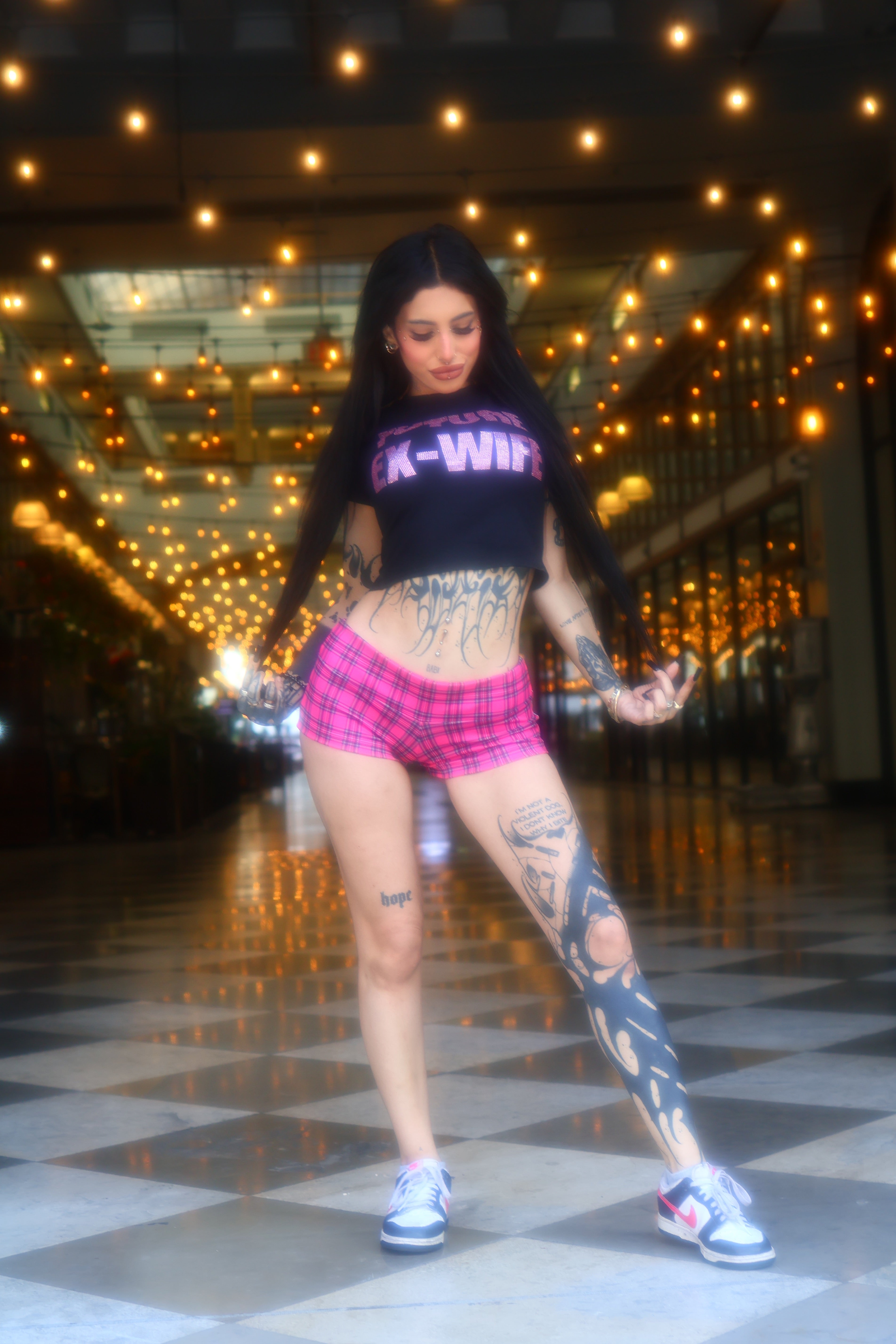 Pink plaid micro shorts hotpants streetwear