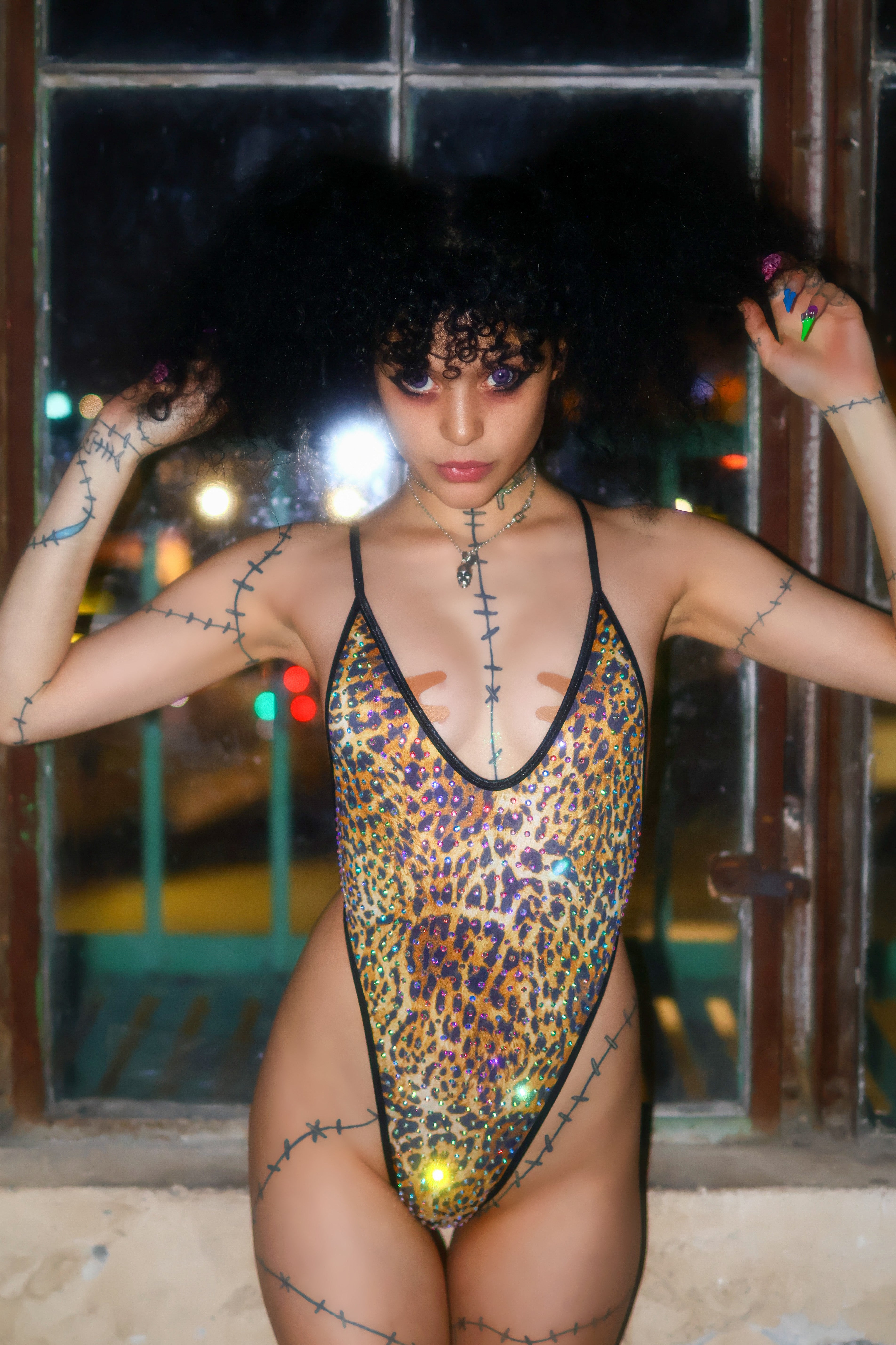 Leopard iced out rhinestone one piece