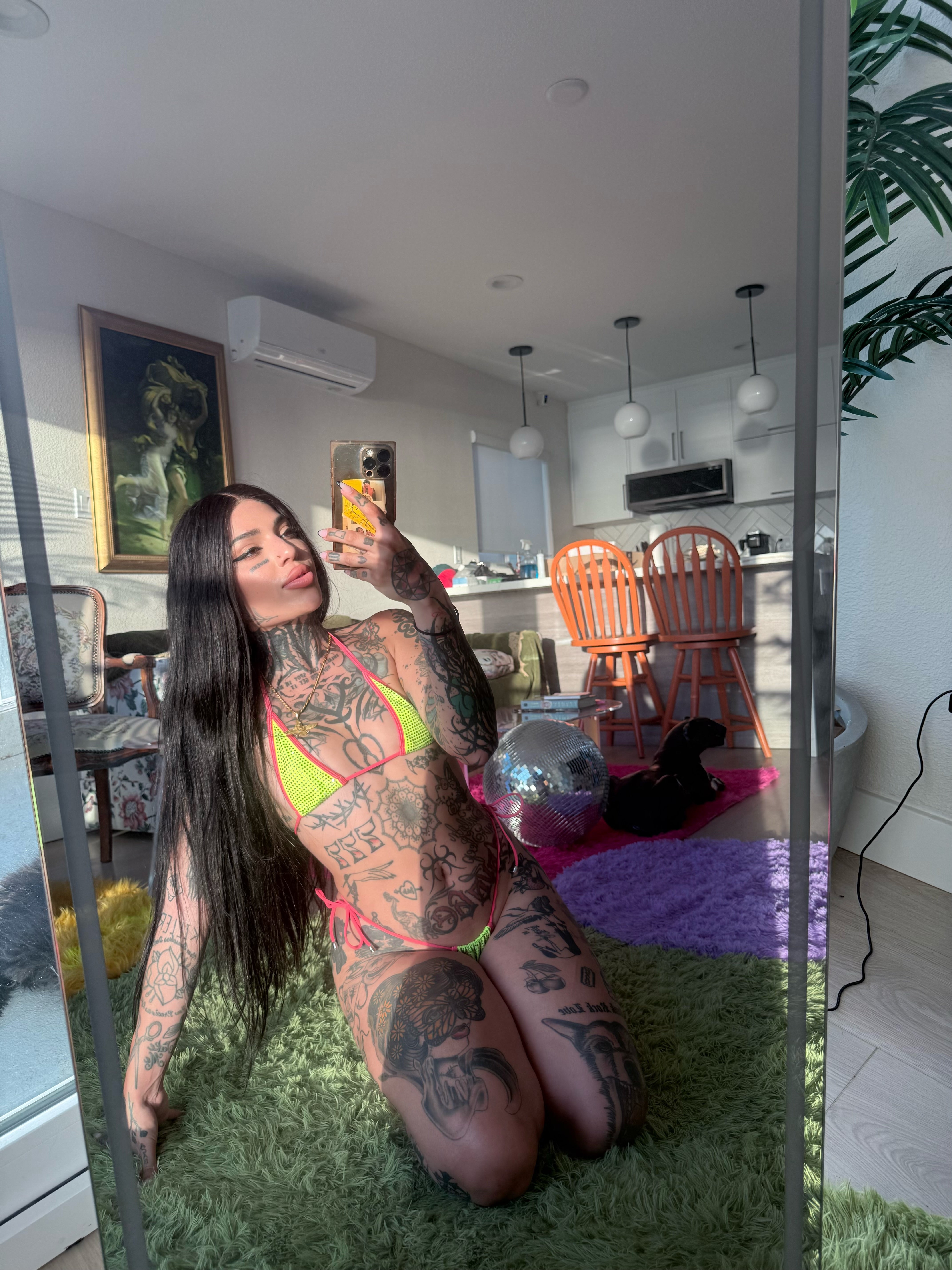 Watermelon iced out rhinestone semi microkini