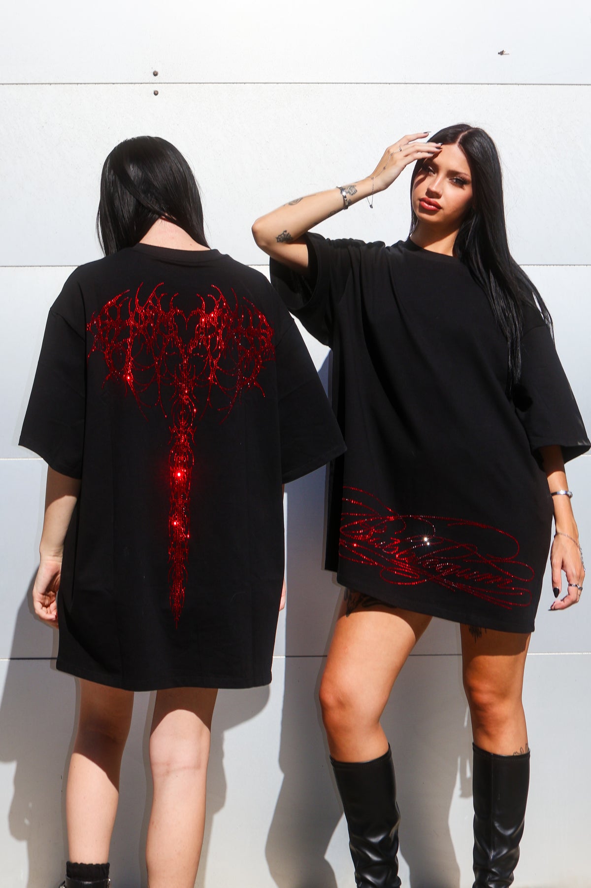 Boyfriend tall tee rhinestone cyber sigilism wings