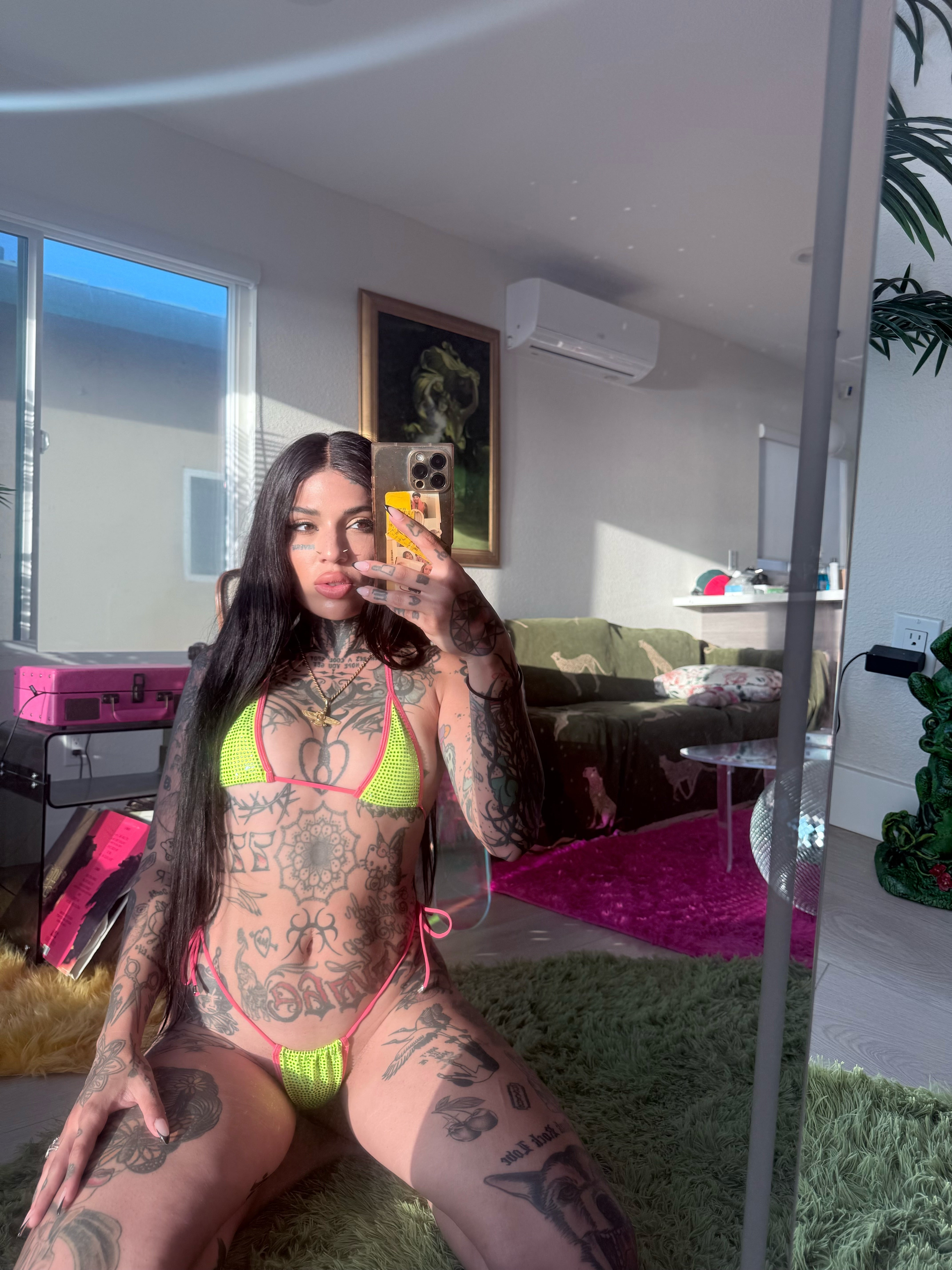 Watermelon iced out rhinestone semi microkini