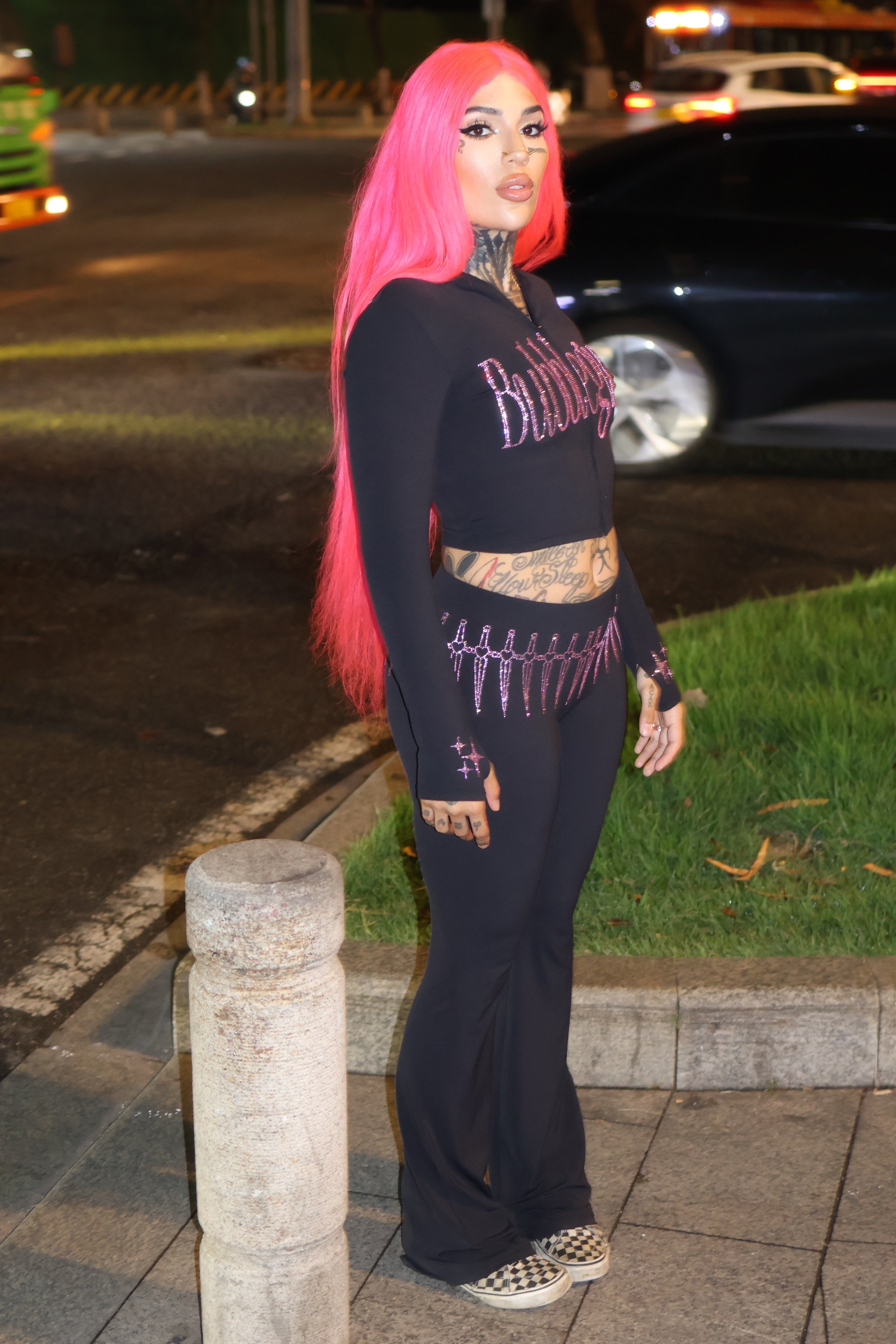 Celestial Threat rhinestone tracksuit pants crop hoodie