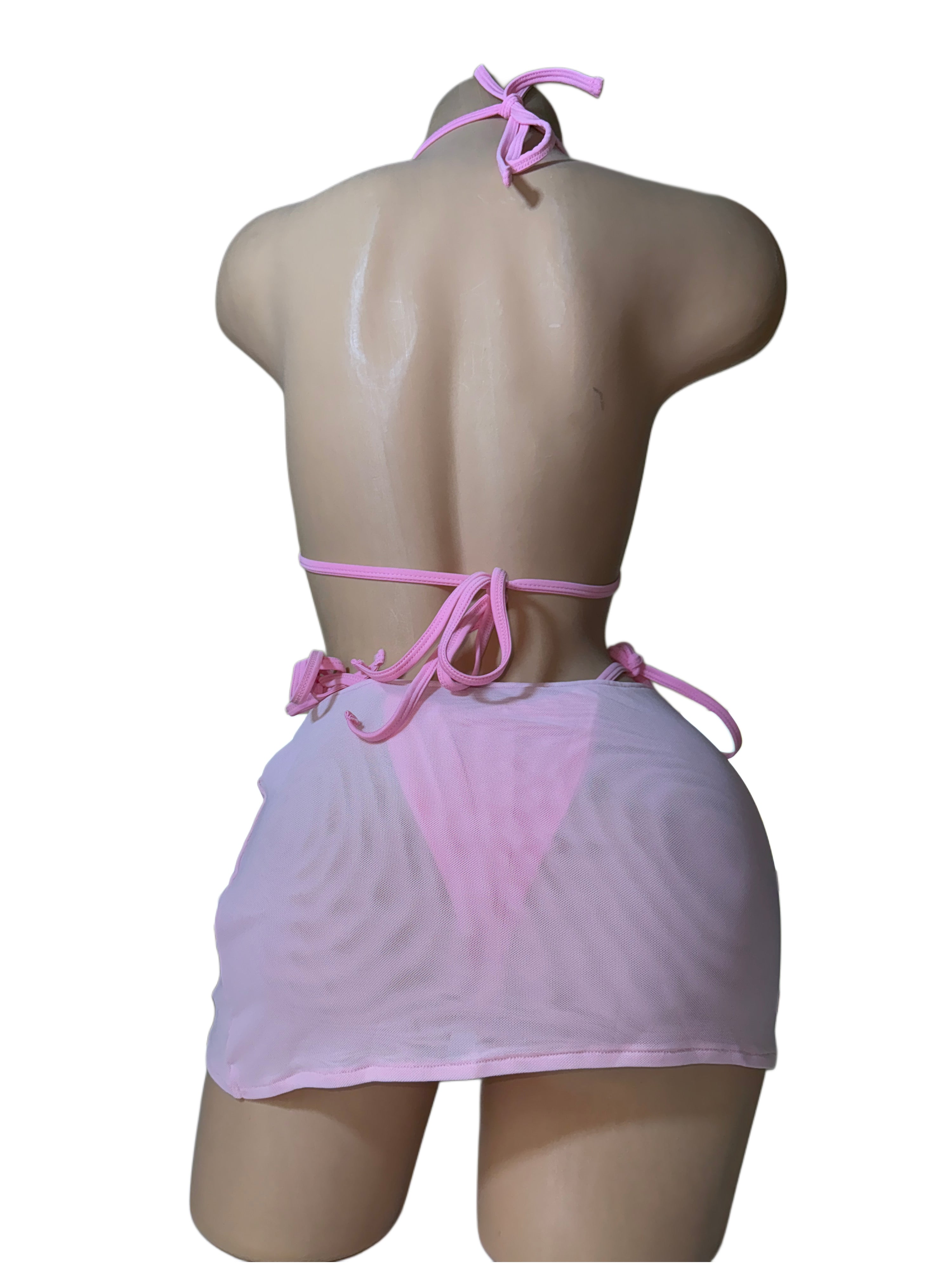 Forgive me not rhinestone bikini mesh skirt set