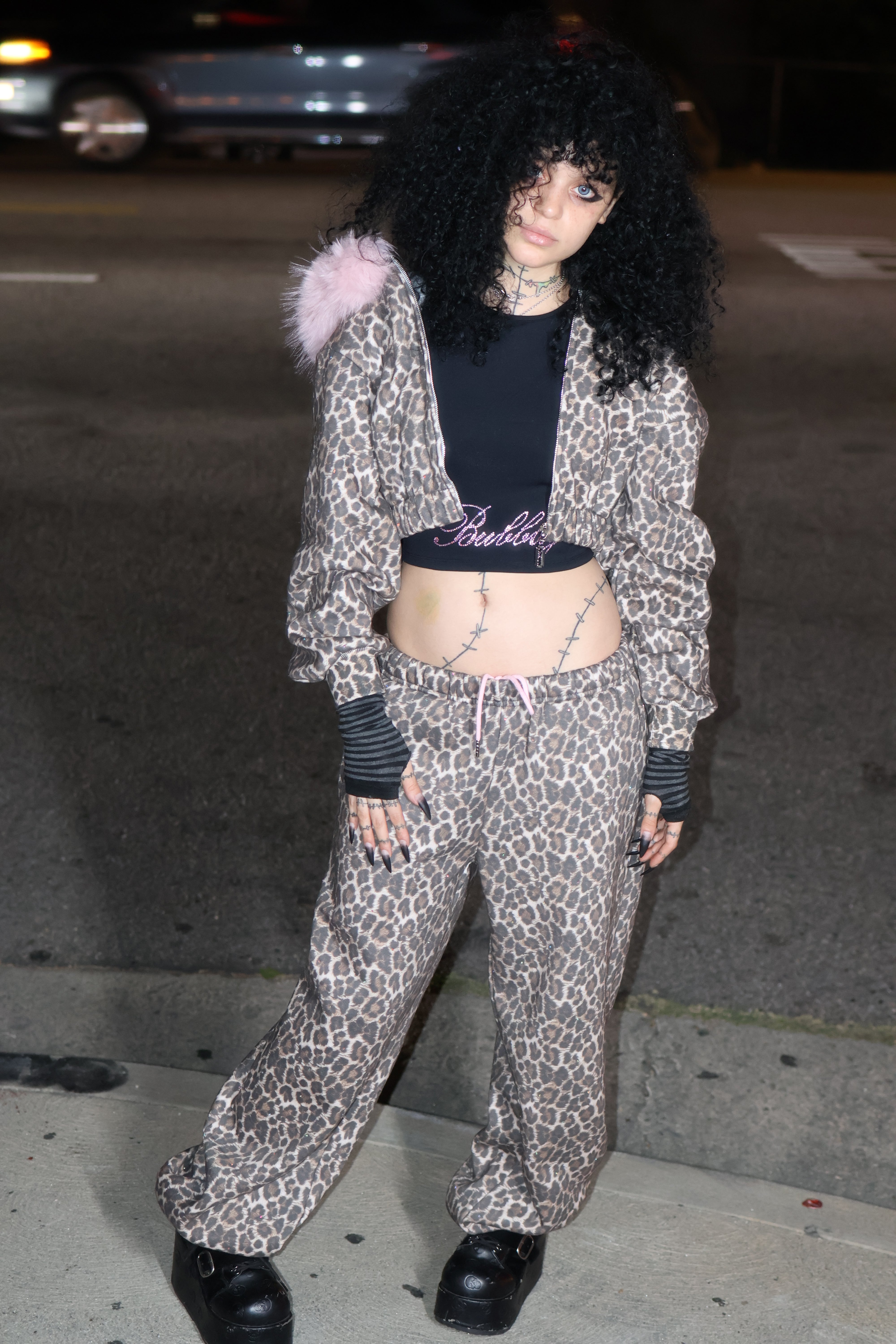 Leopard princess rhinestone crop hoodie
