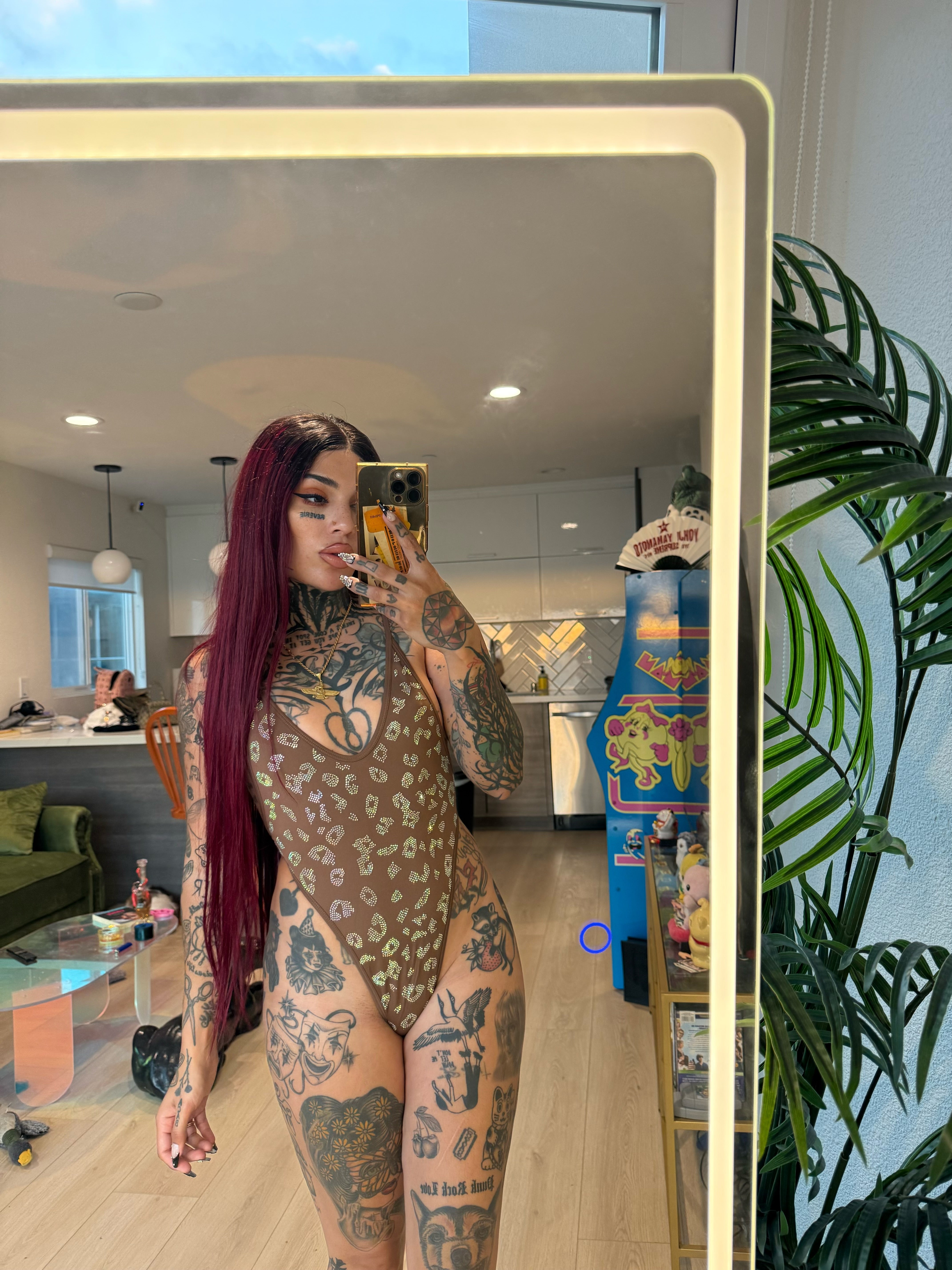 Leopard brown rhinestone one piece