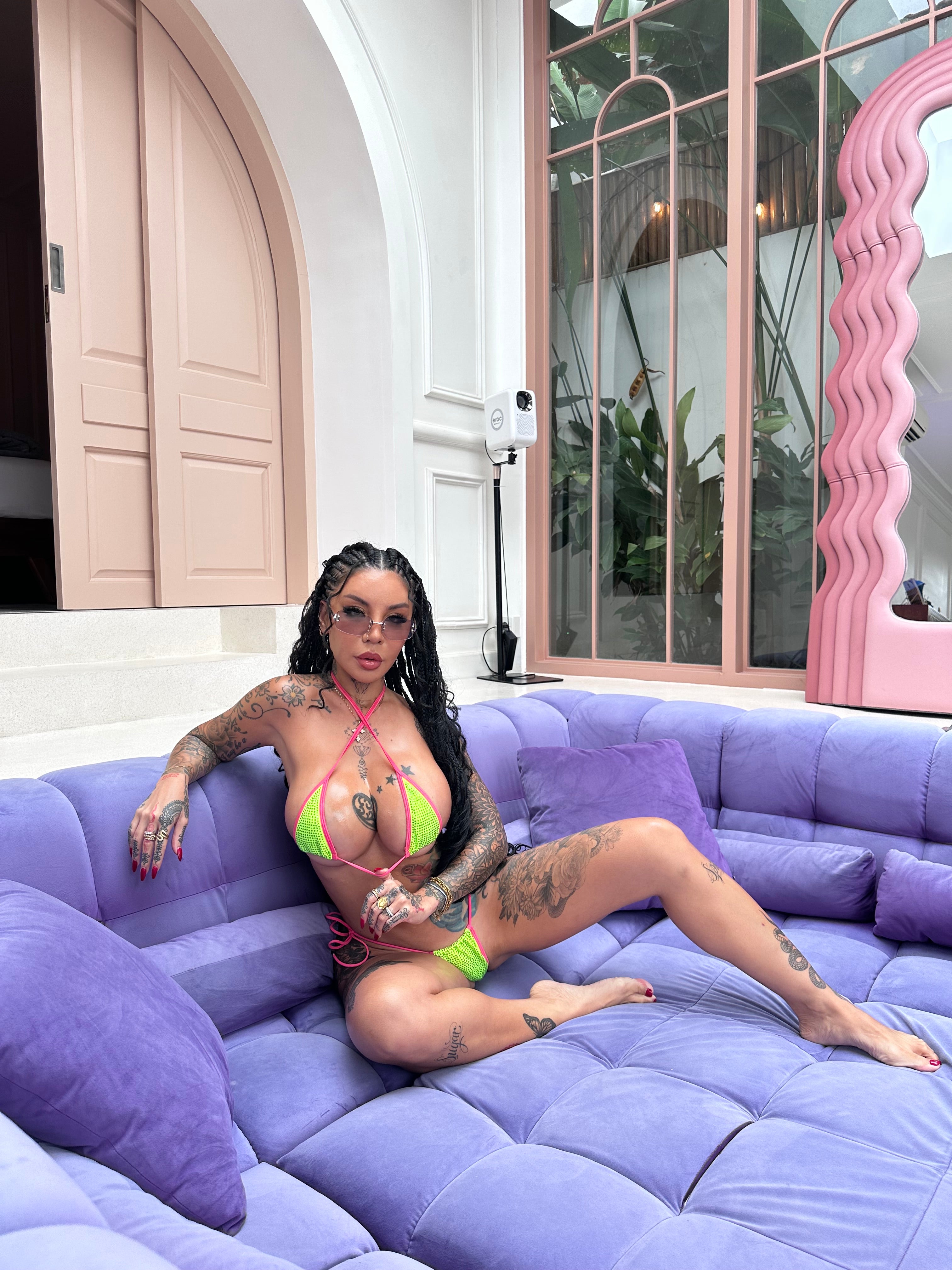 Watermelon iced out rhinestone semi microkini