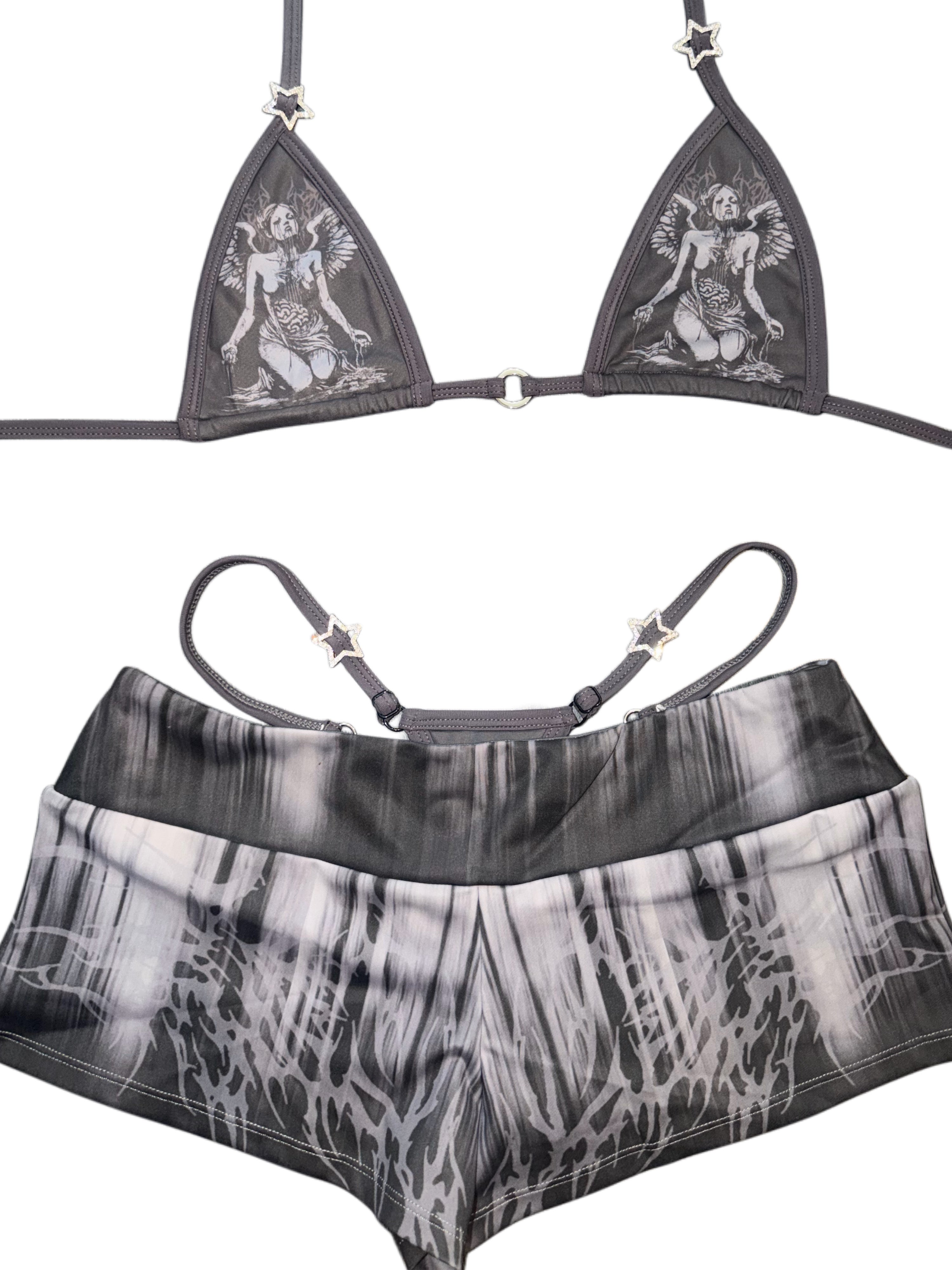 Decaying angel low rise short set rhinestone stars
