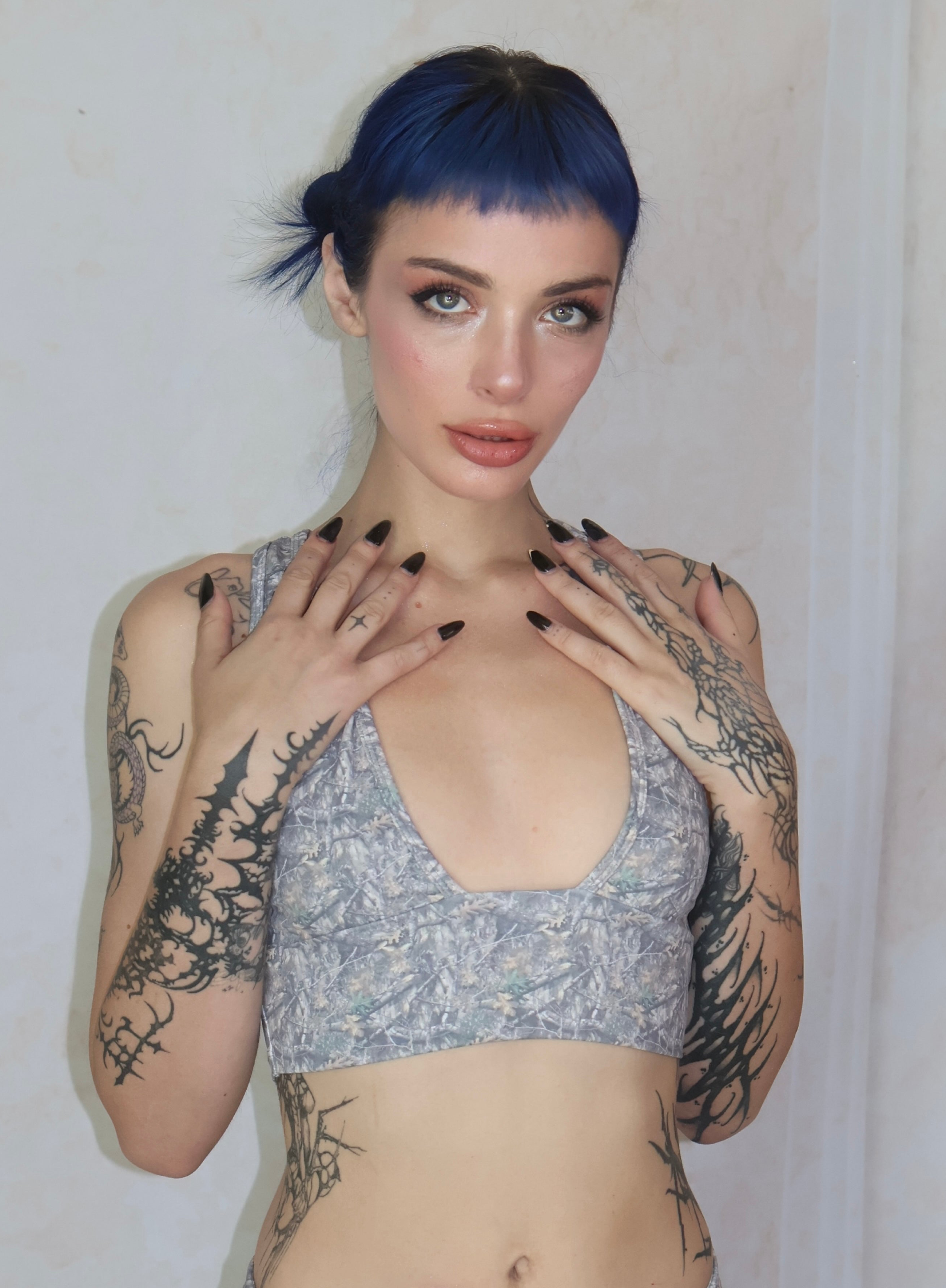 Faded tree camo deep plunge top