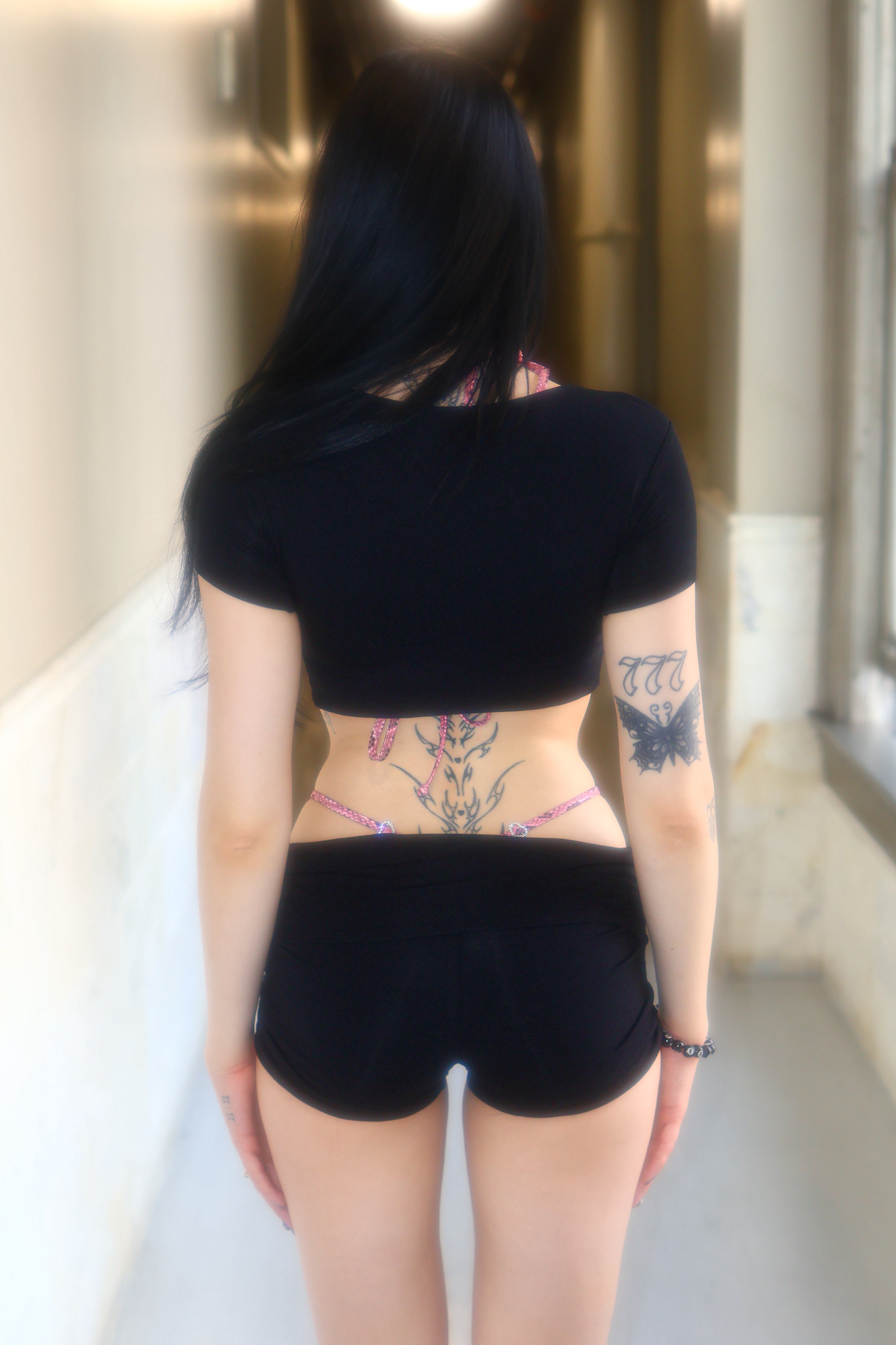 Peek cutout streetwear shorts set