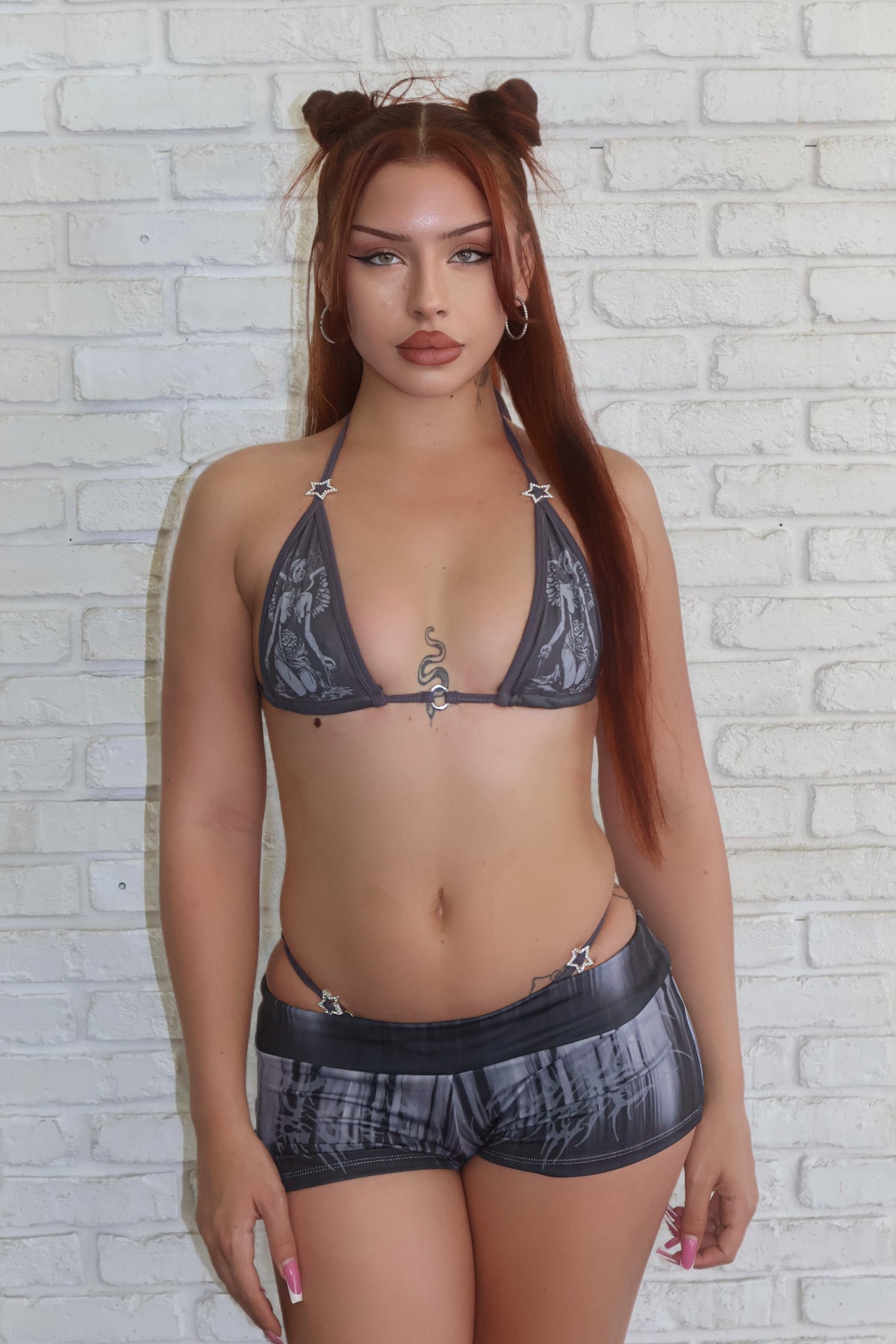 Decaying angel low rise short set rhinestone stars