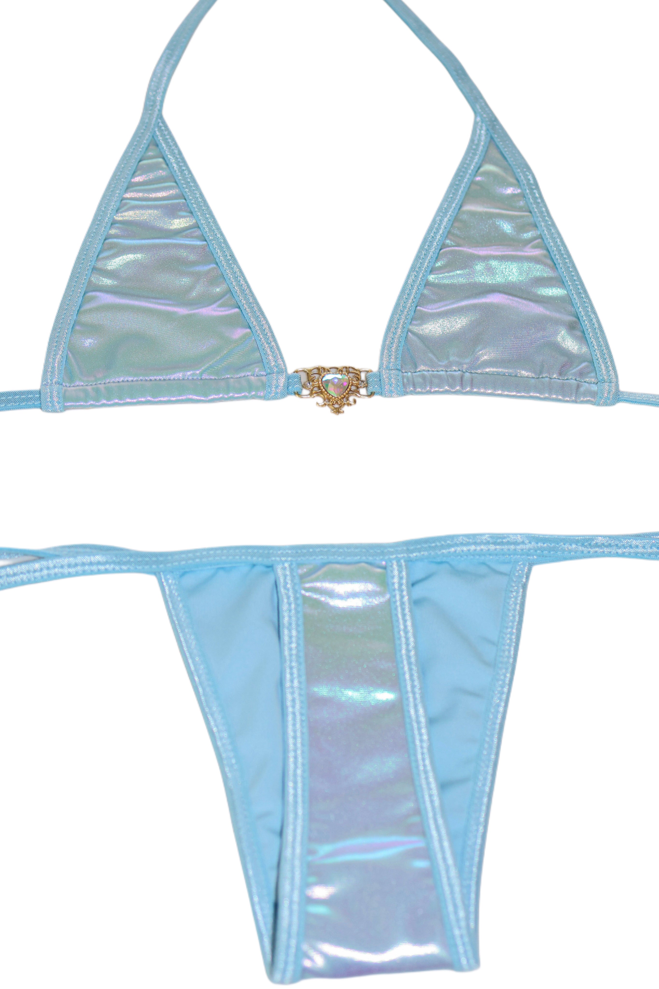 Hologram hearts baby blue bikini