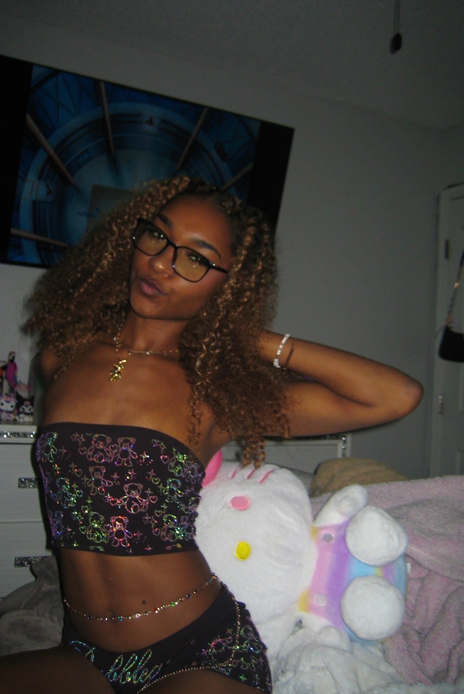 Teddy bear rhinestone tube top