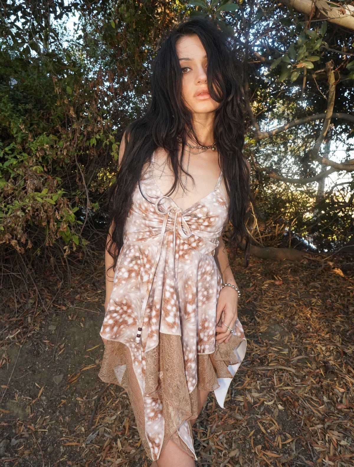 Bxmbi deer print layered lace fairycore dress