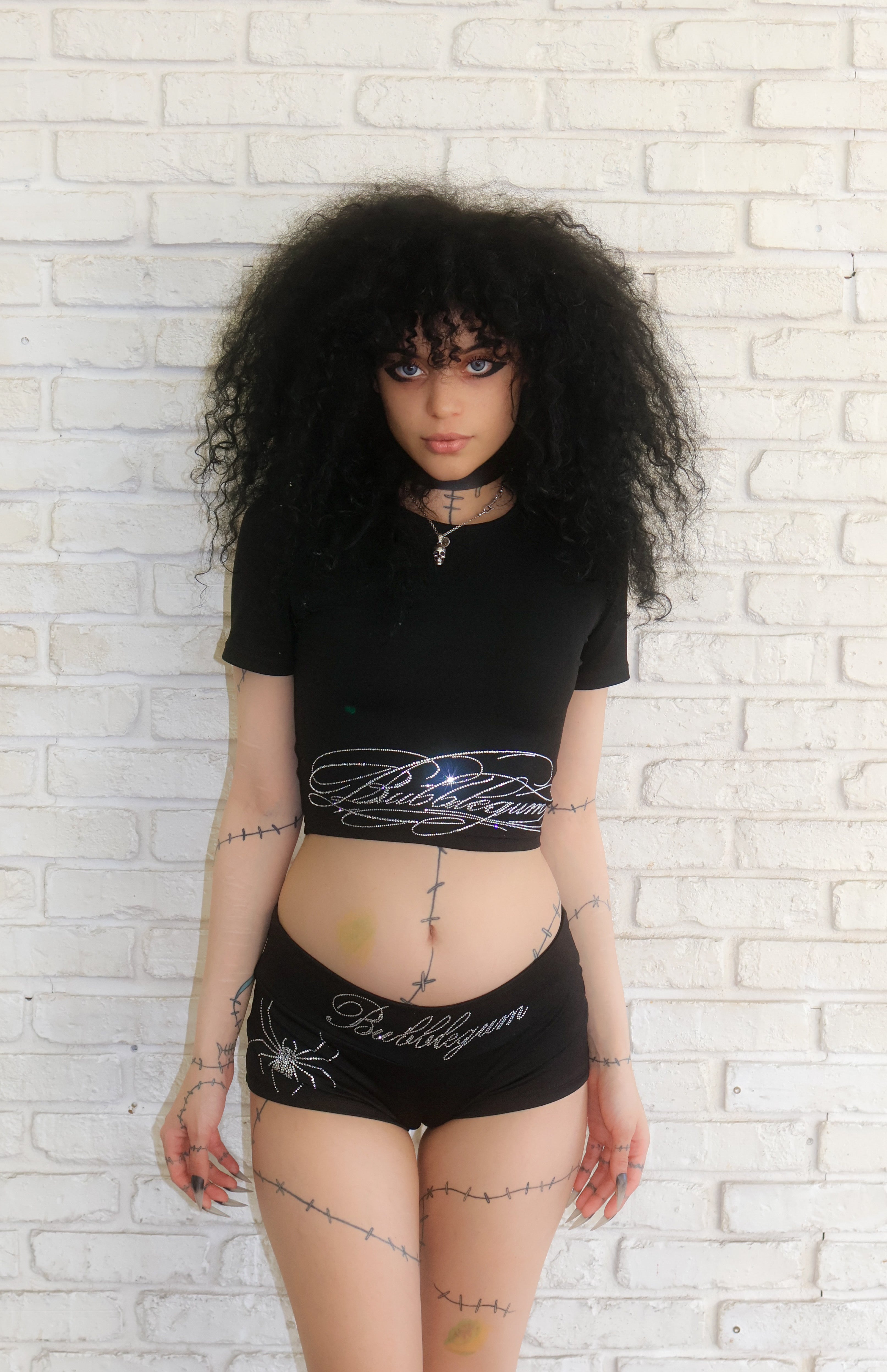 Spiders kiss rhinestone micro shorts