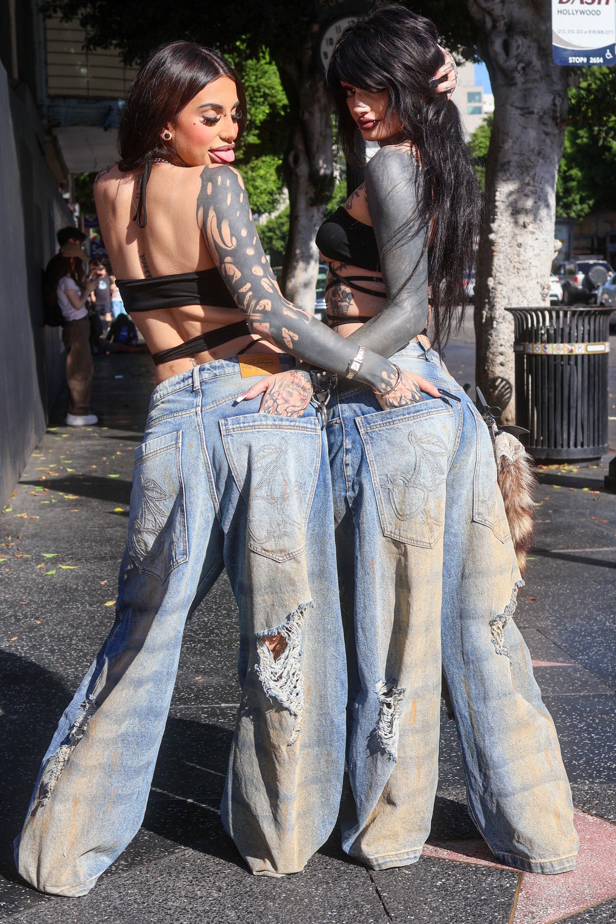 Cherry bottom jeans baggy distressed denim — additional product photo 5 of 27