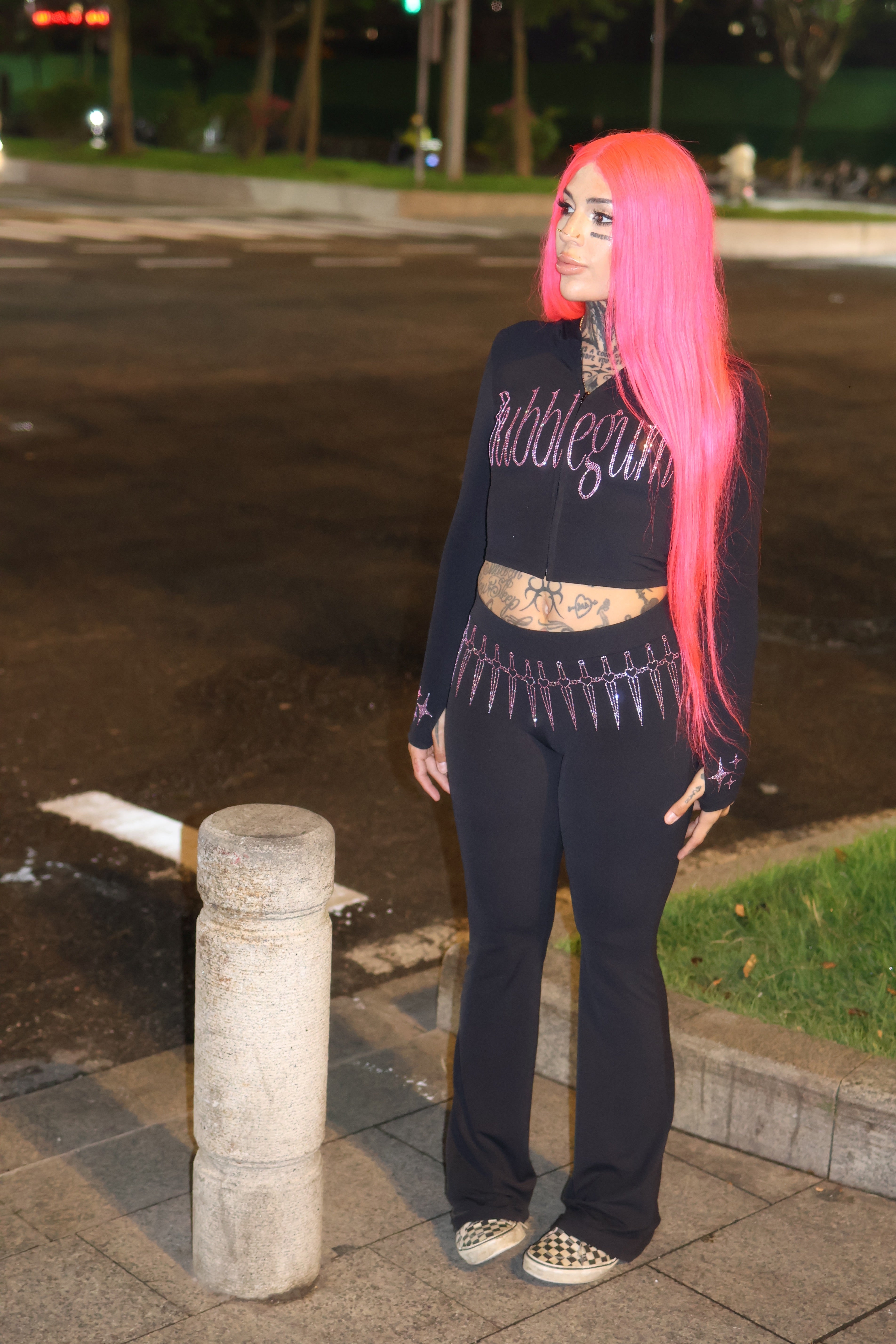 Celestial Threat rhinestone tracksuit pants crop hoodie