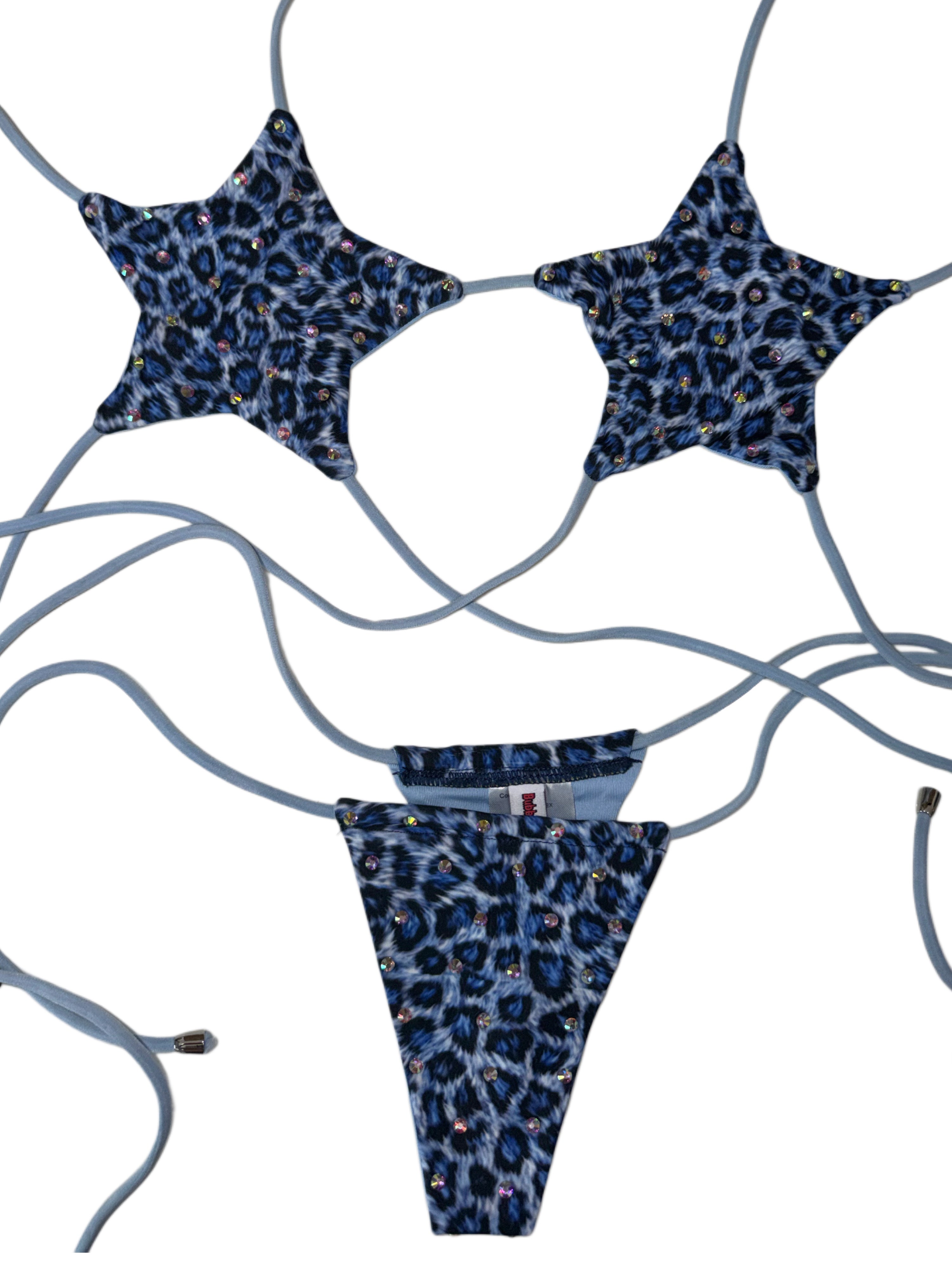 Blue leopard rhinestone star bikini