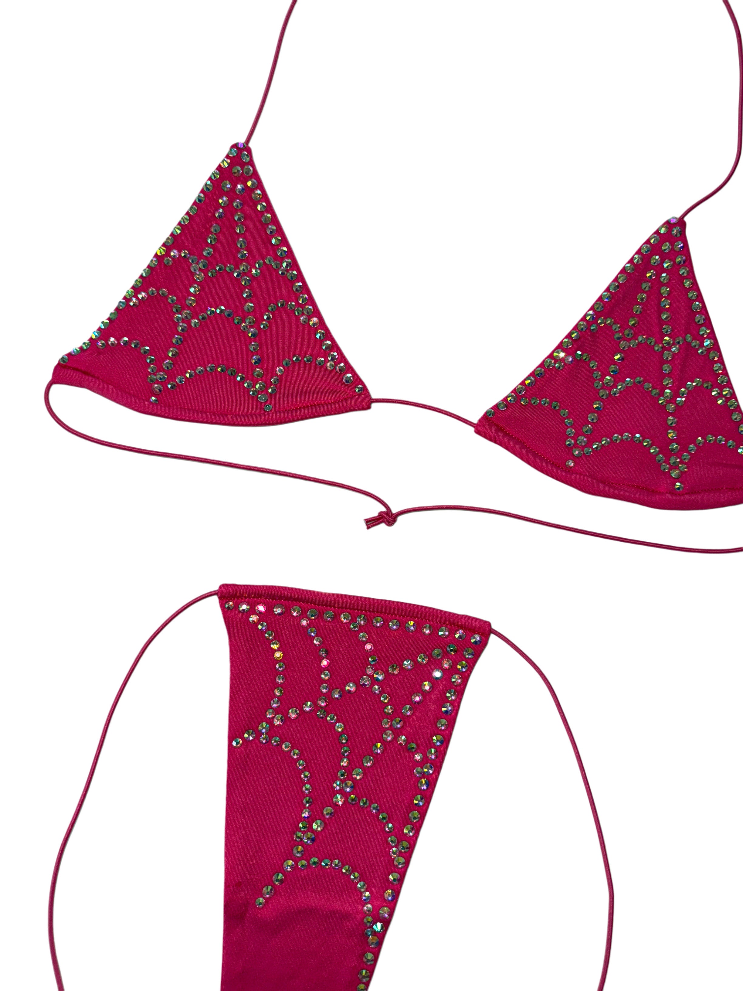 Rhinestone spiderwebs hot pink string semi microkini