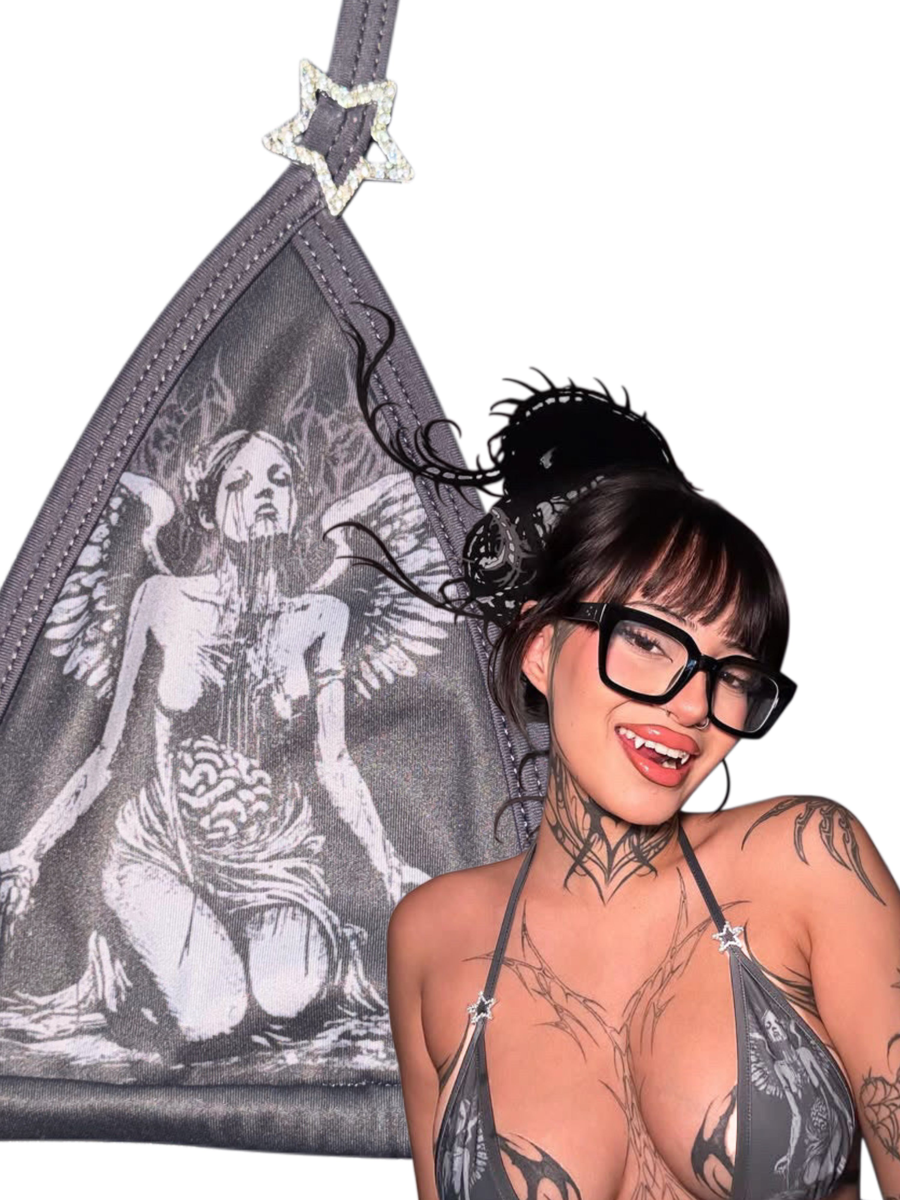 Decaying angel low rise short set rhinestone stars