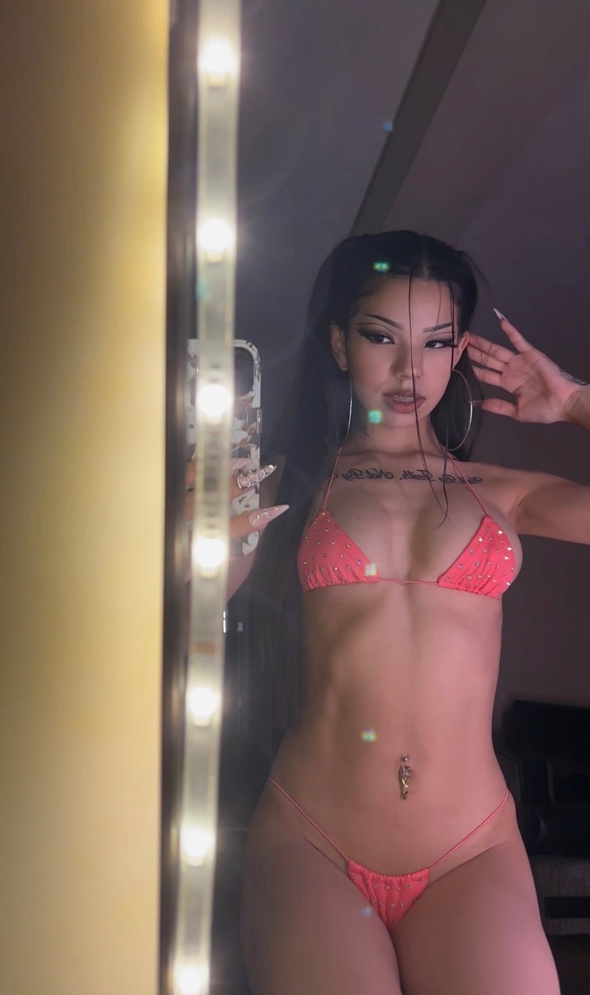 Hot pink rhinestone string microkini