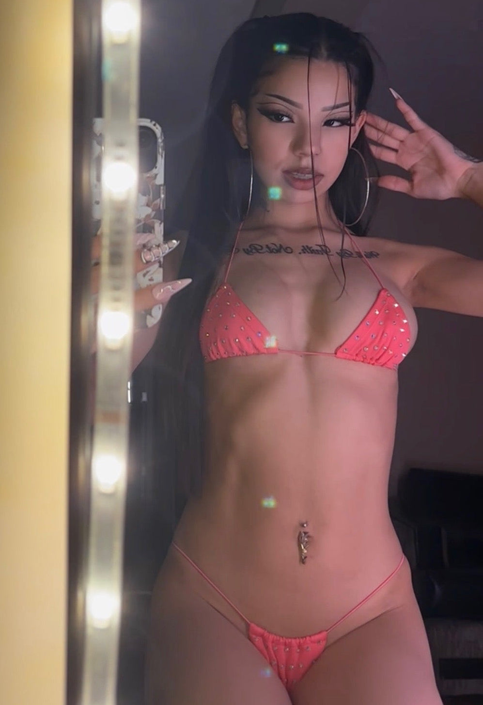 Hot pink rhinestone string microkini