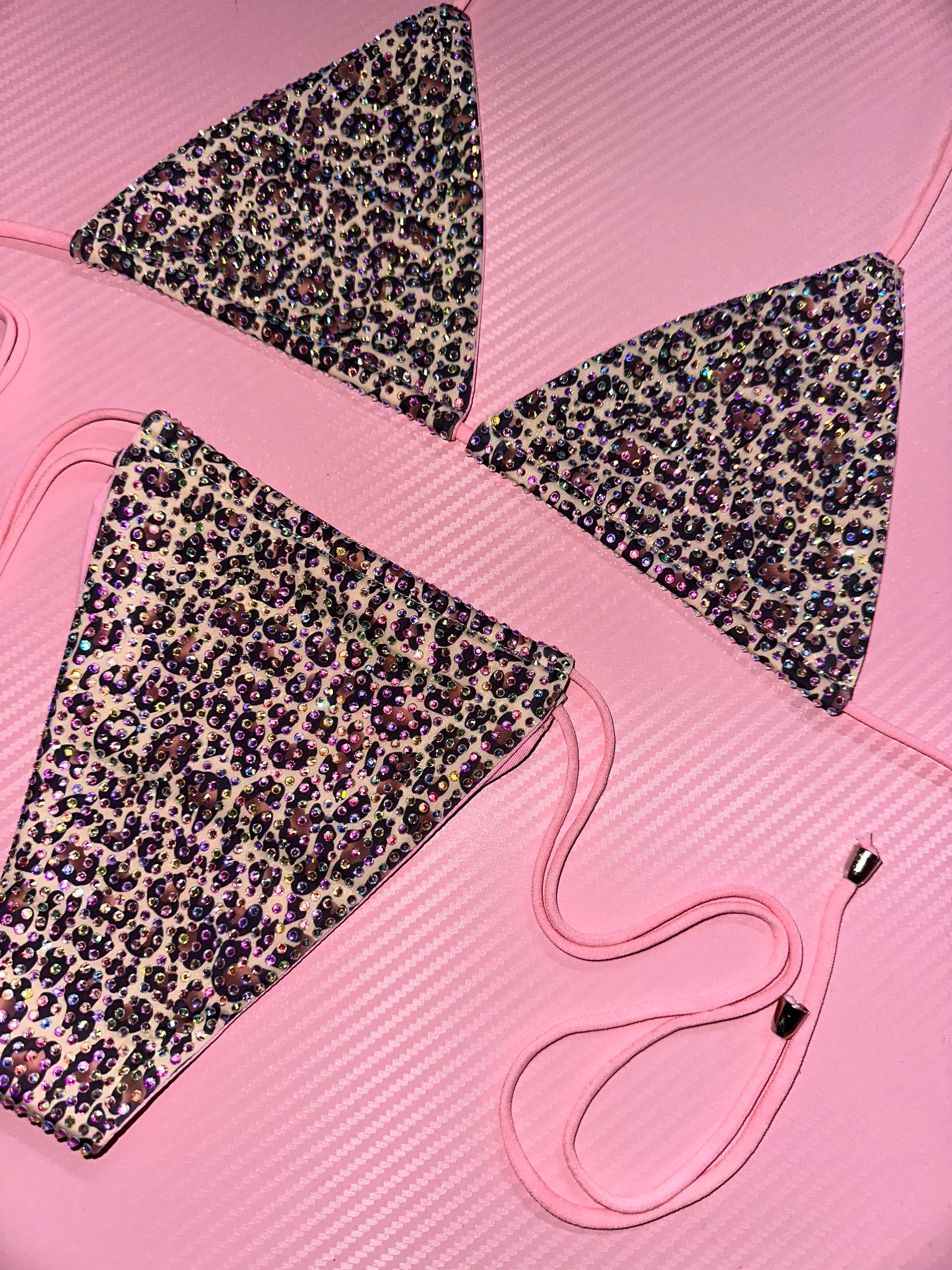 Razzle Dazzle leopard iced out rhinestone bikini