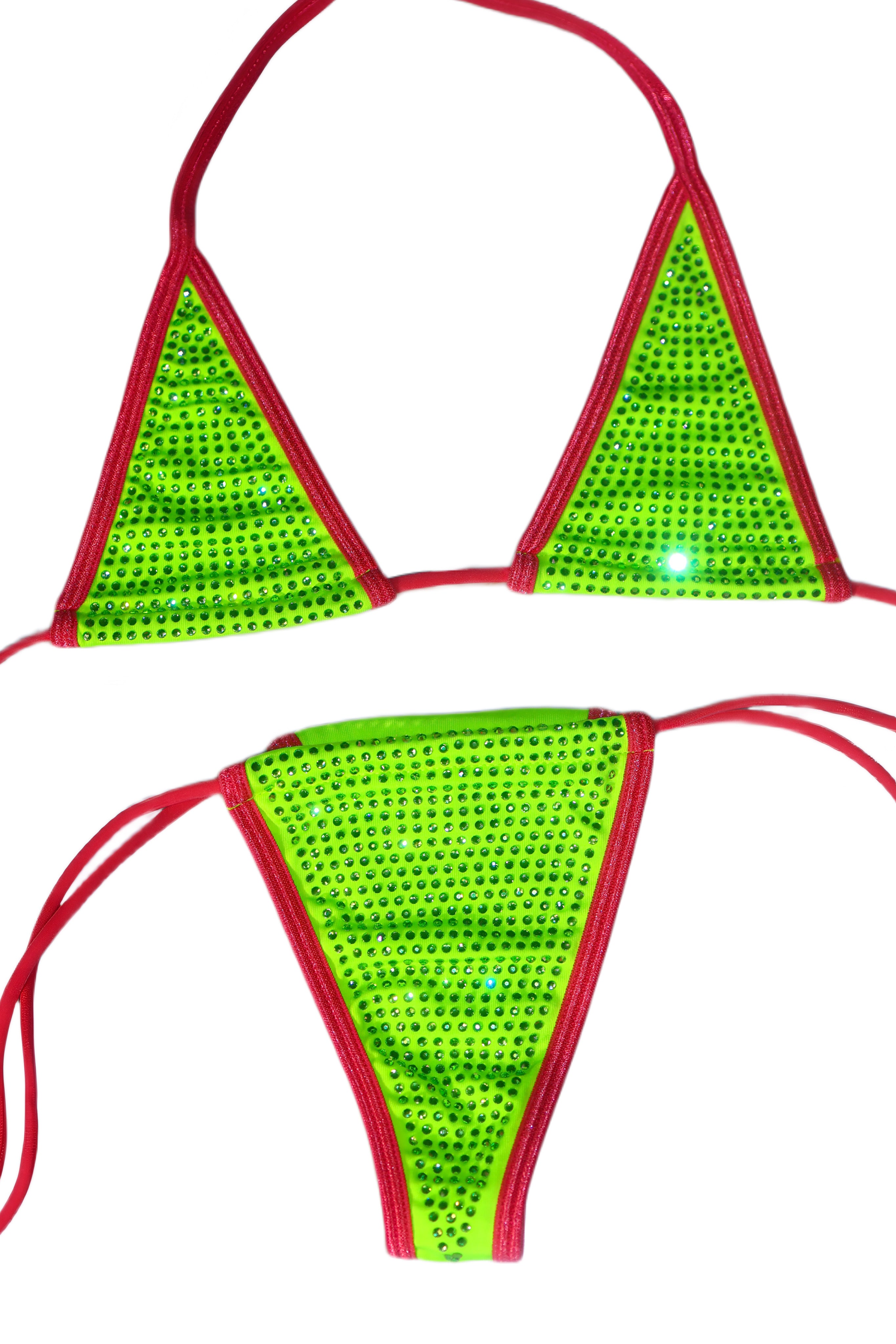 Watermelon iced out rhinestone semi microkini