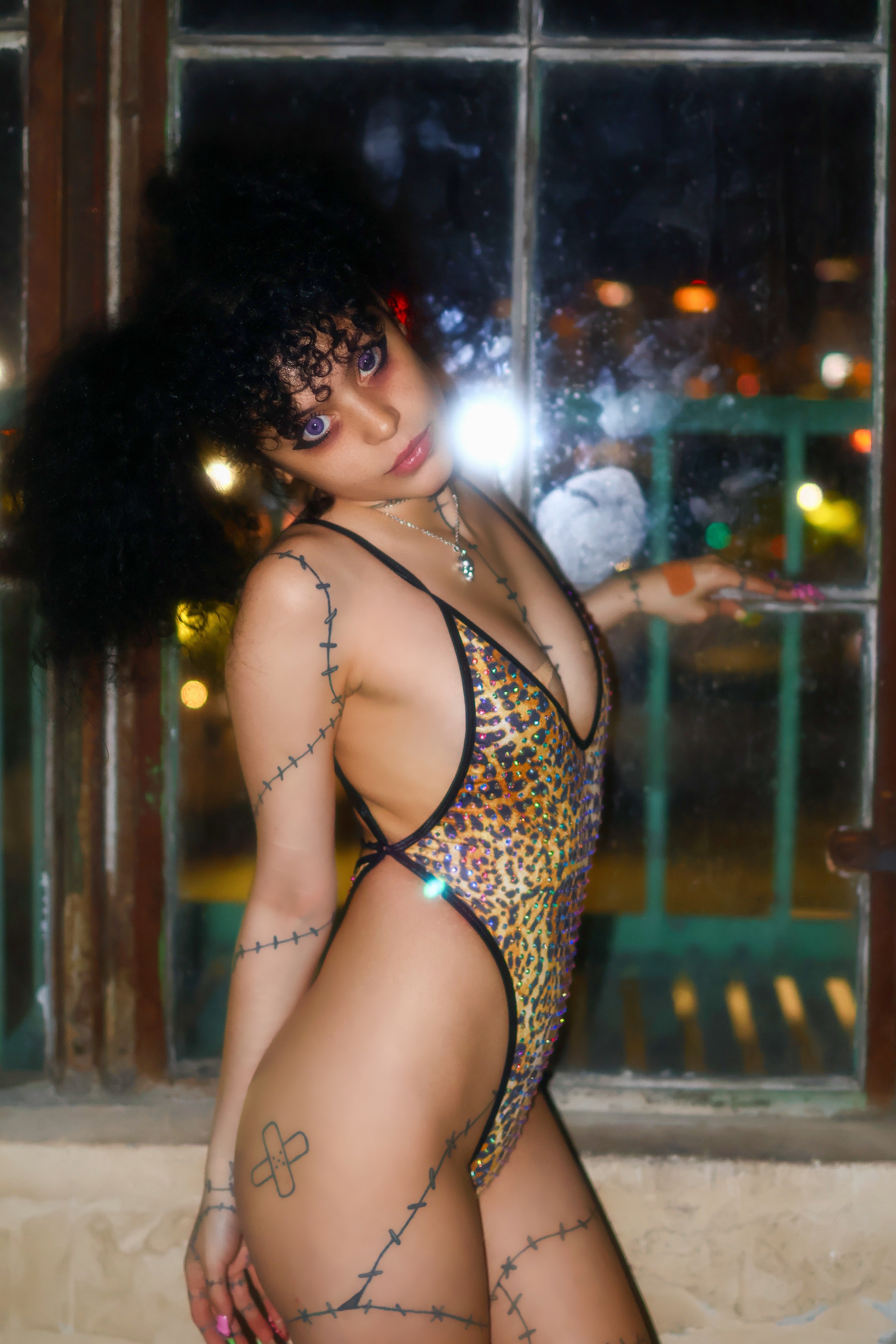 Leopard iced out rhinestone one piece