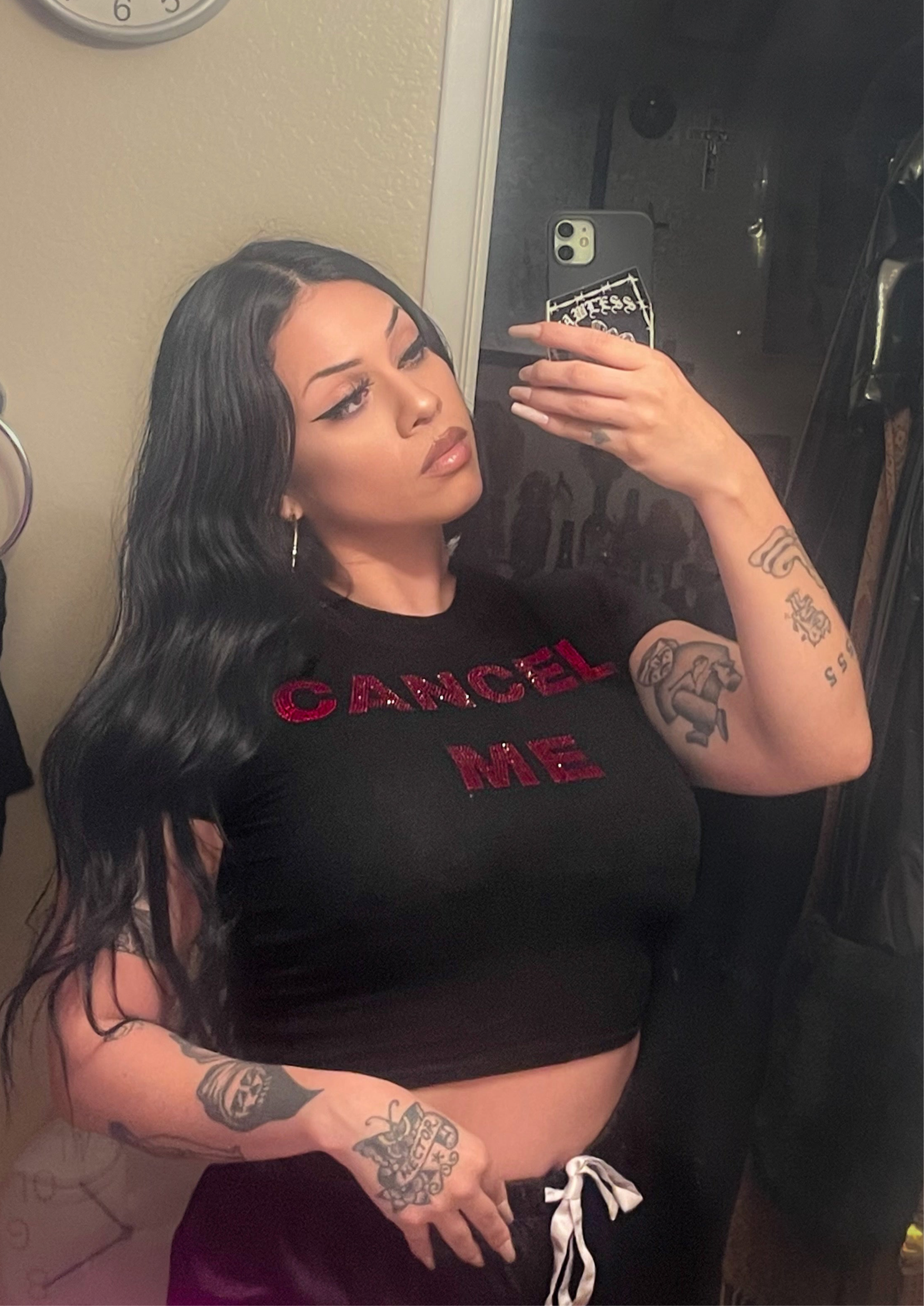 Cancel me rhinestone crop top