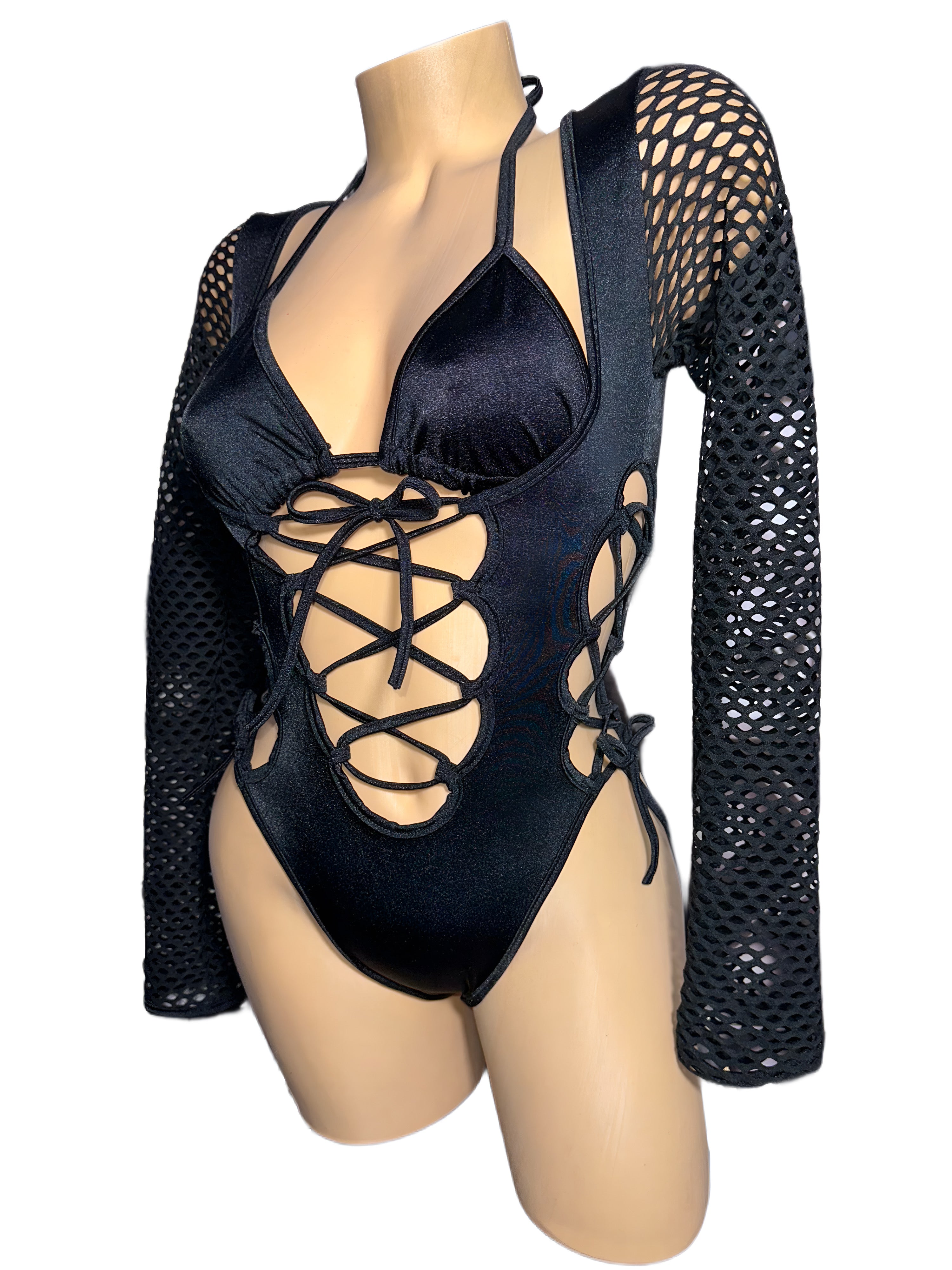 Waist synching tie up one piece