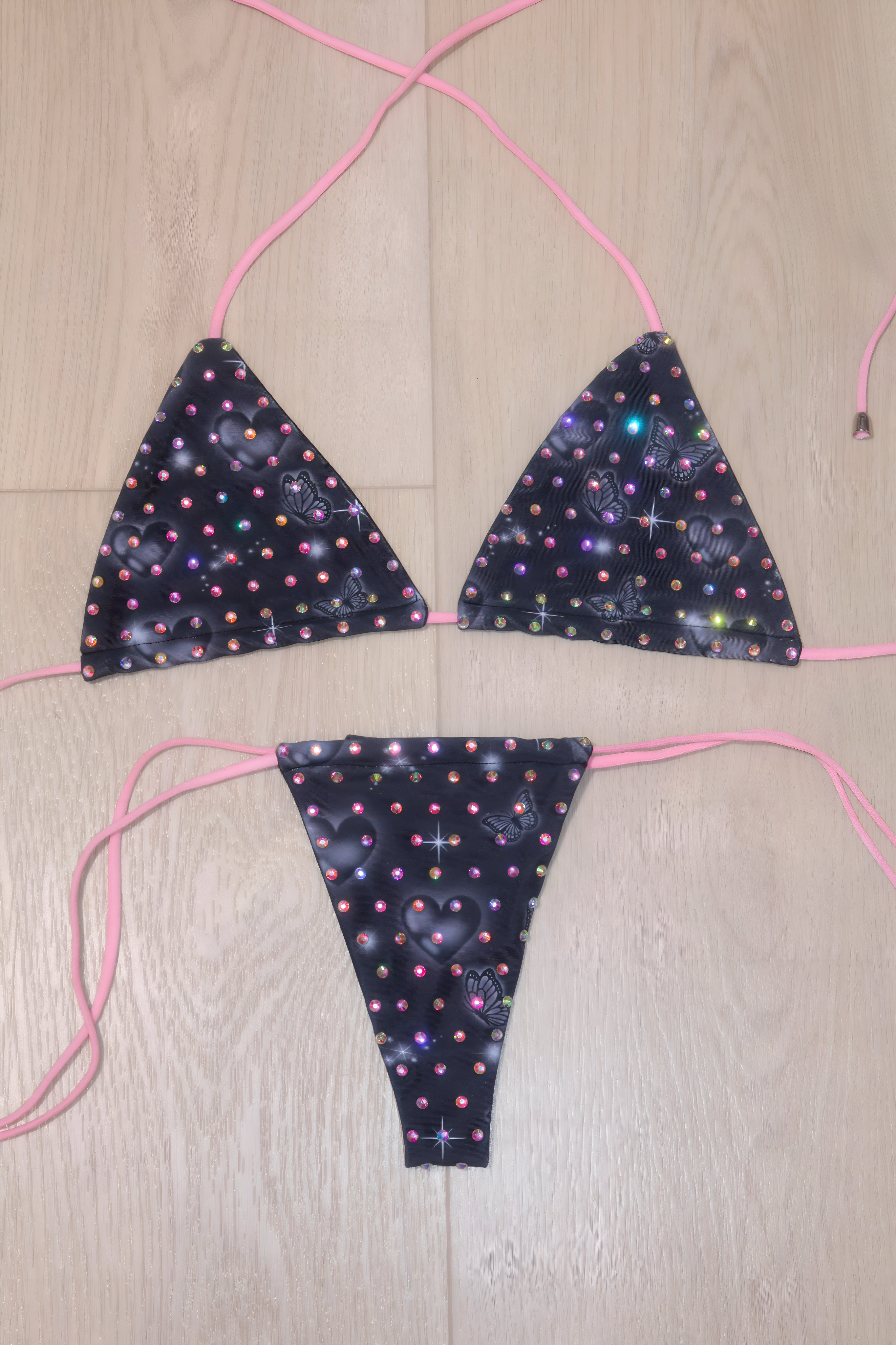 Lil booties matter rhinestone miniskirt bikini set