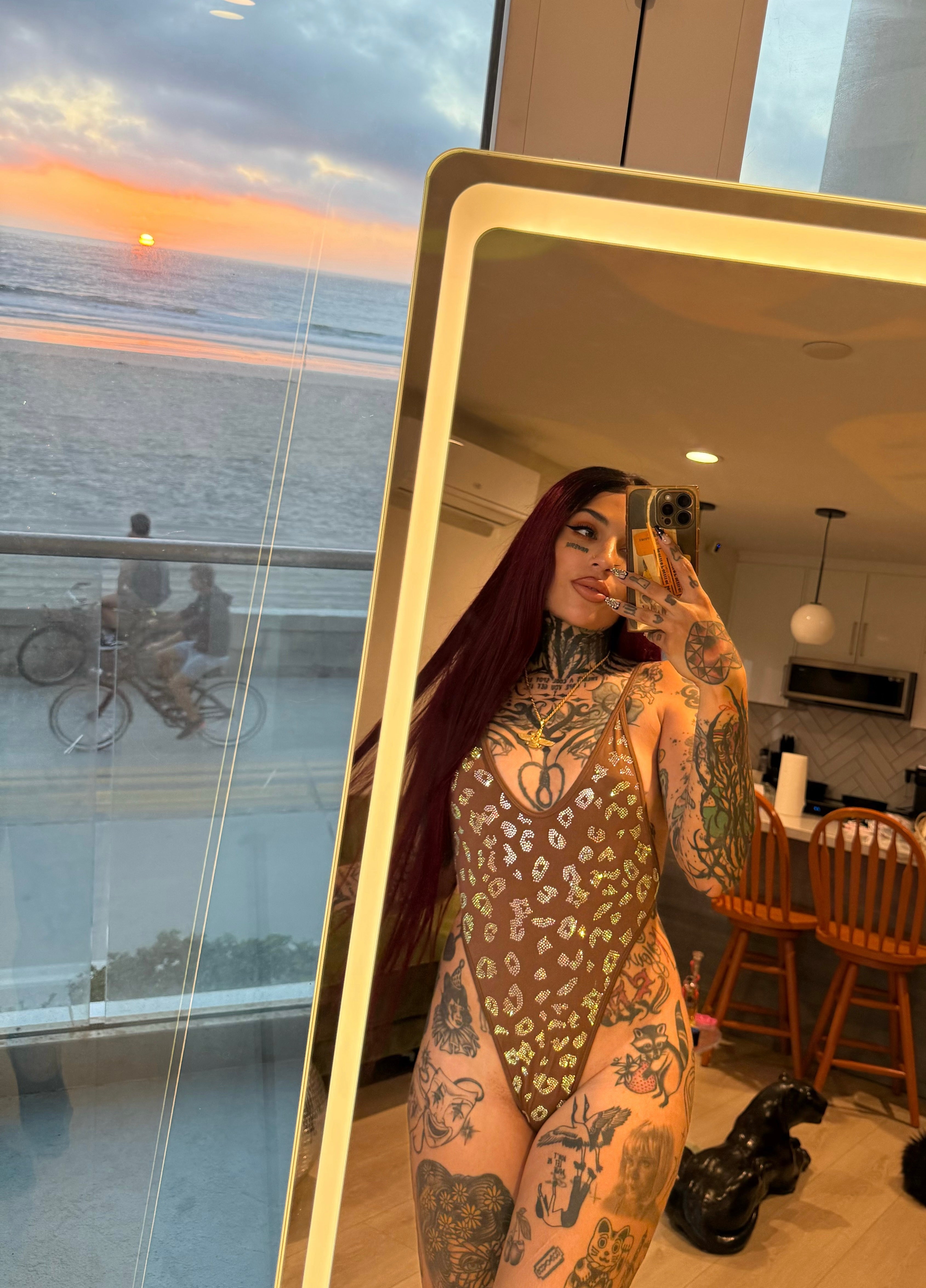 Leopard brown rhinestone one piece