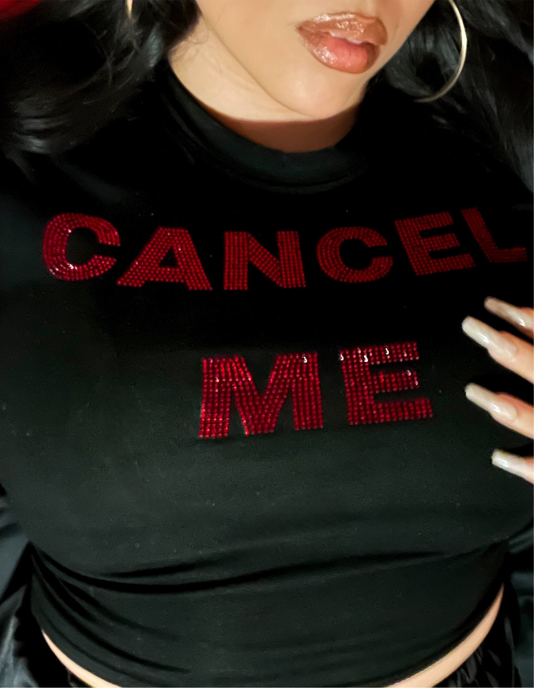 Cancel me rhinestone crop top
