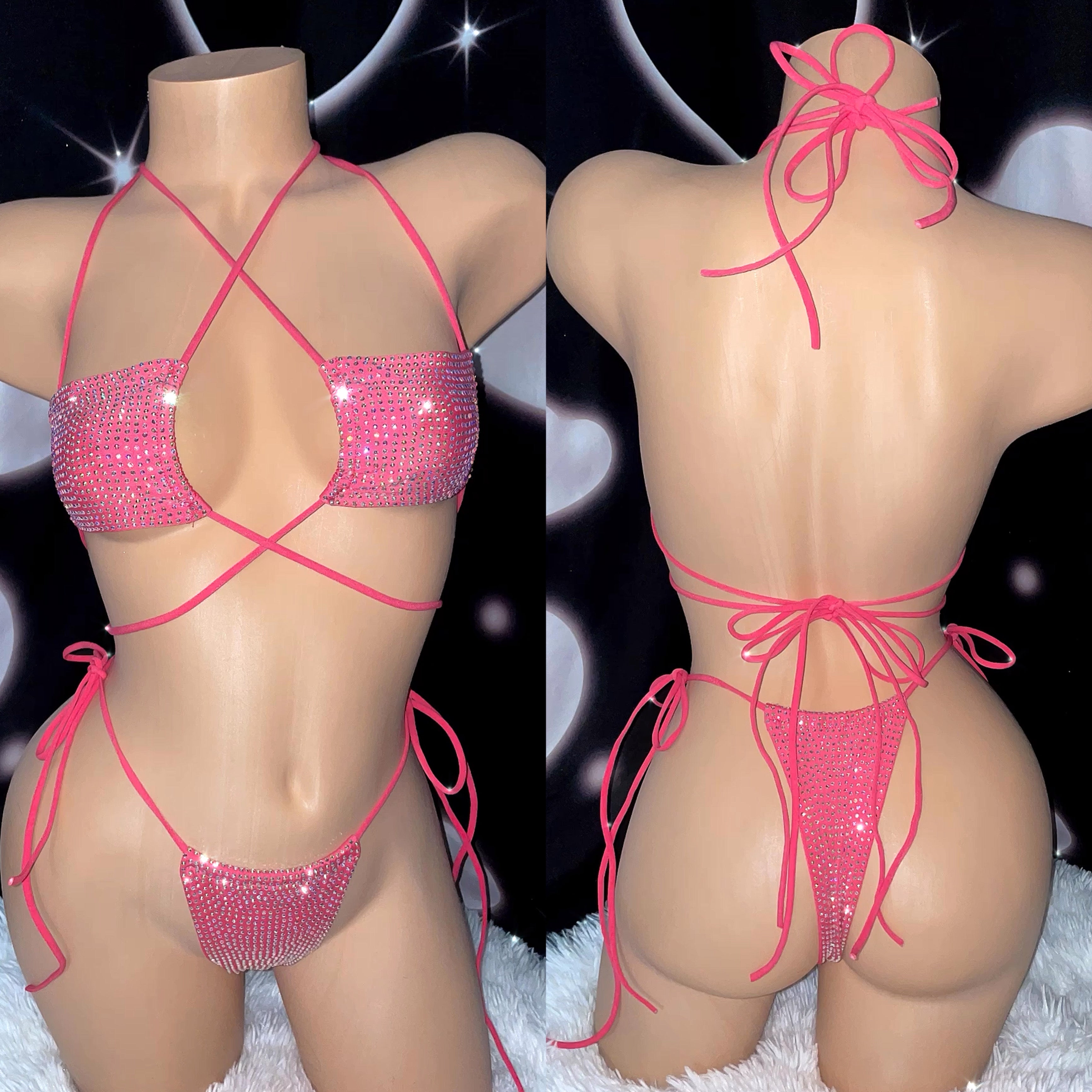 Iced out pink foxy rhinestone bikini