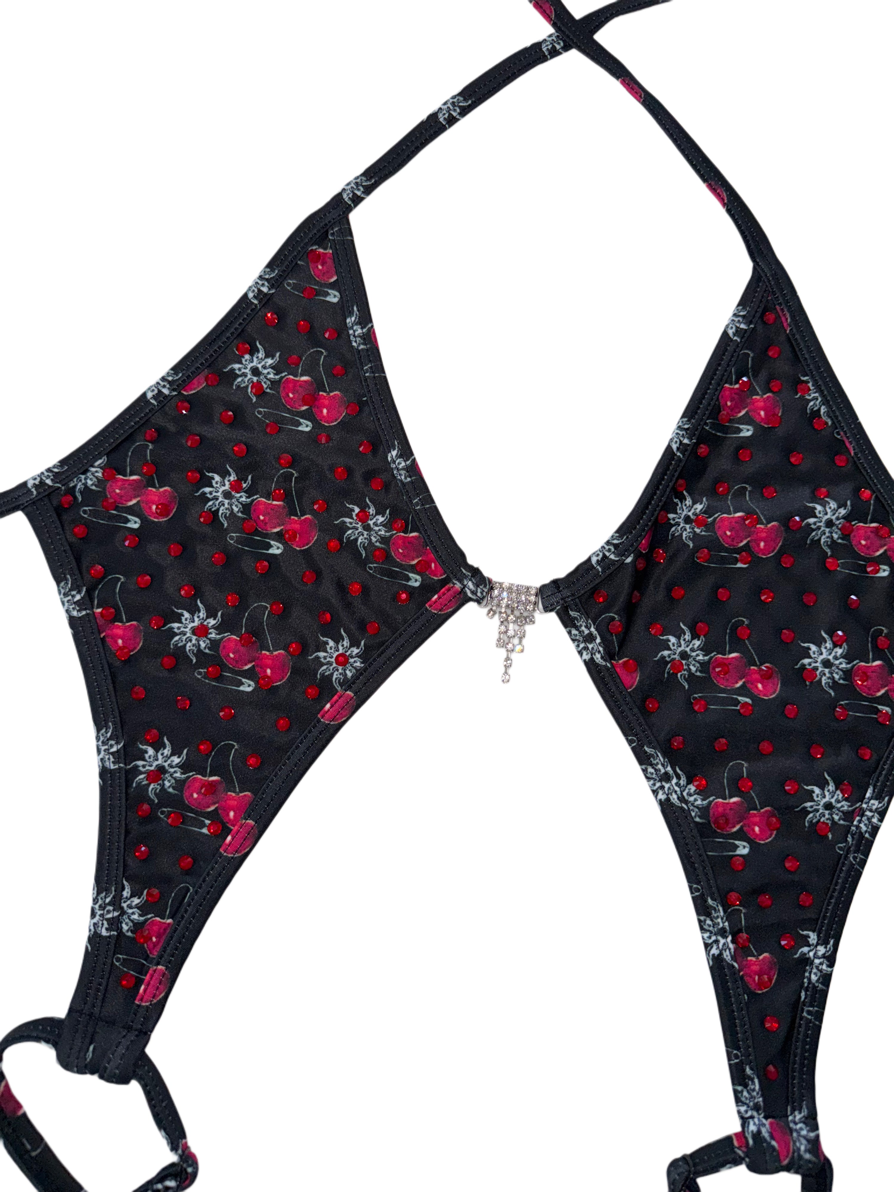 Cherry tribal Link up iced out rhinestone one piece
