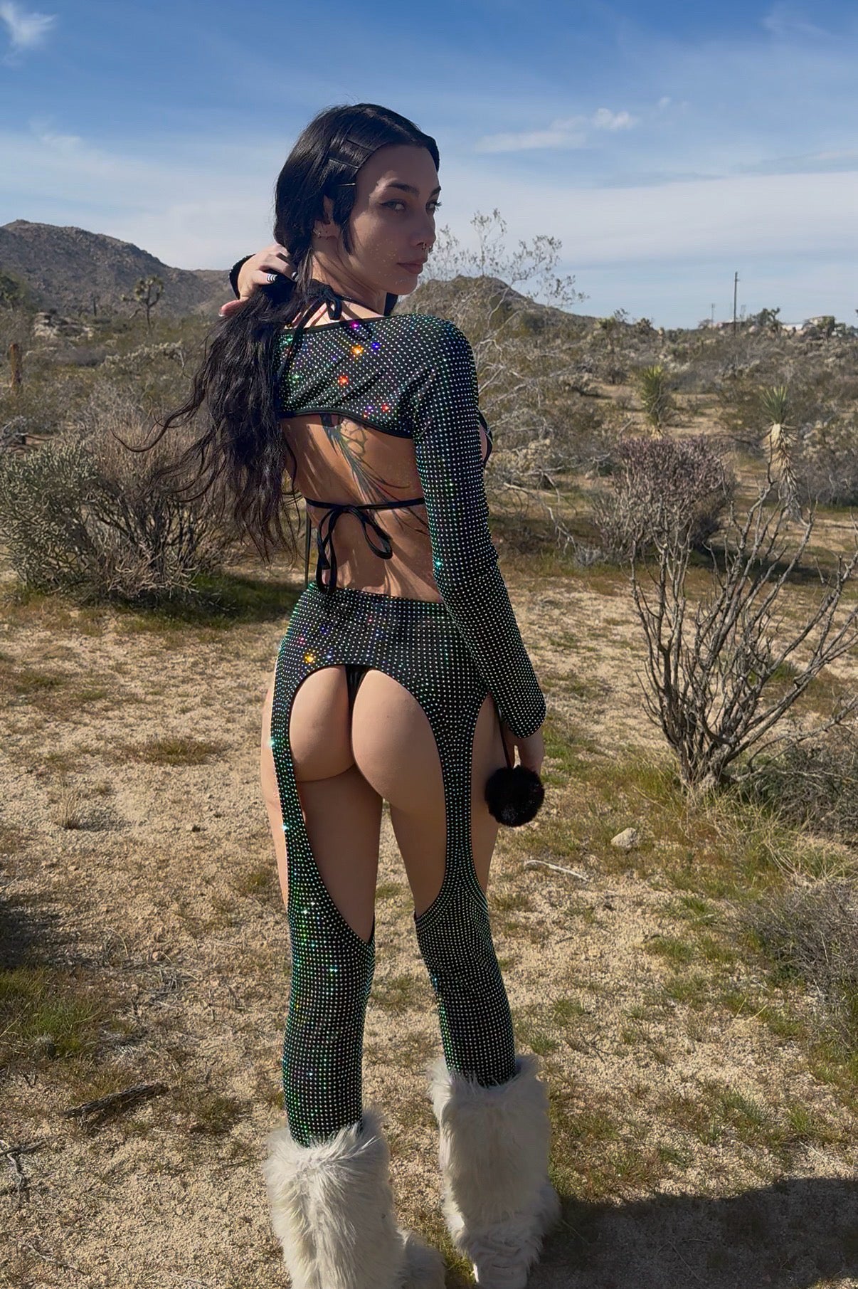 Iced out rhinestone shrug and chaps leggings set