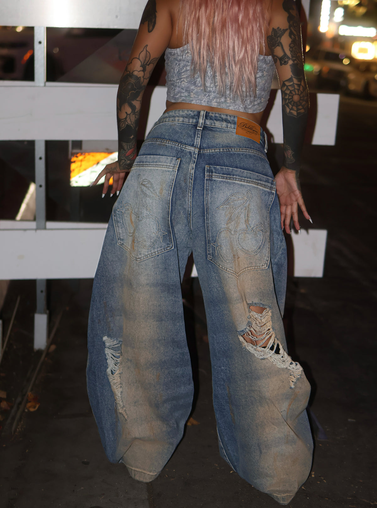 Cherry bottom jeans baggy distressed denim