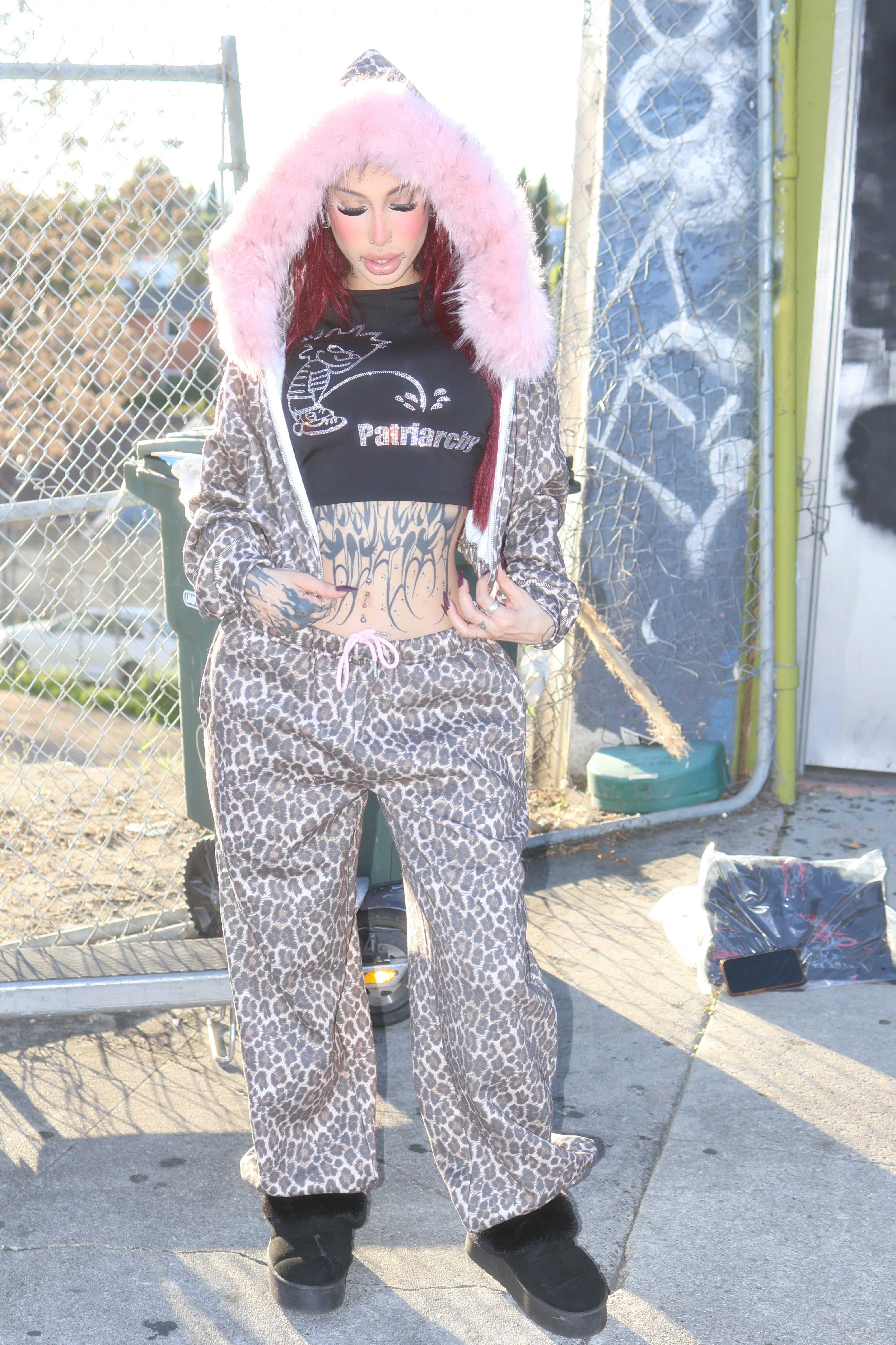 Leopard princess rhinestone crop hoodie