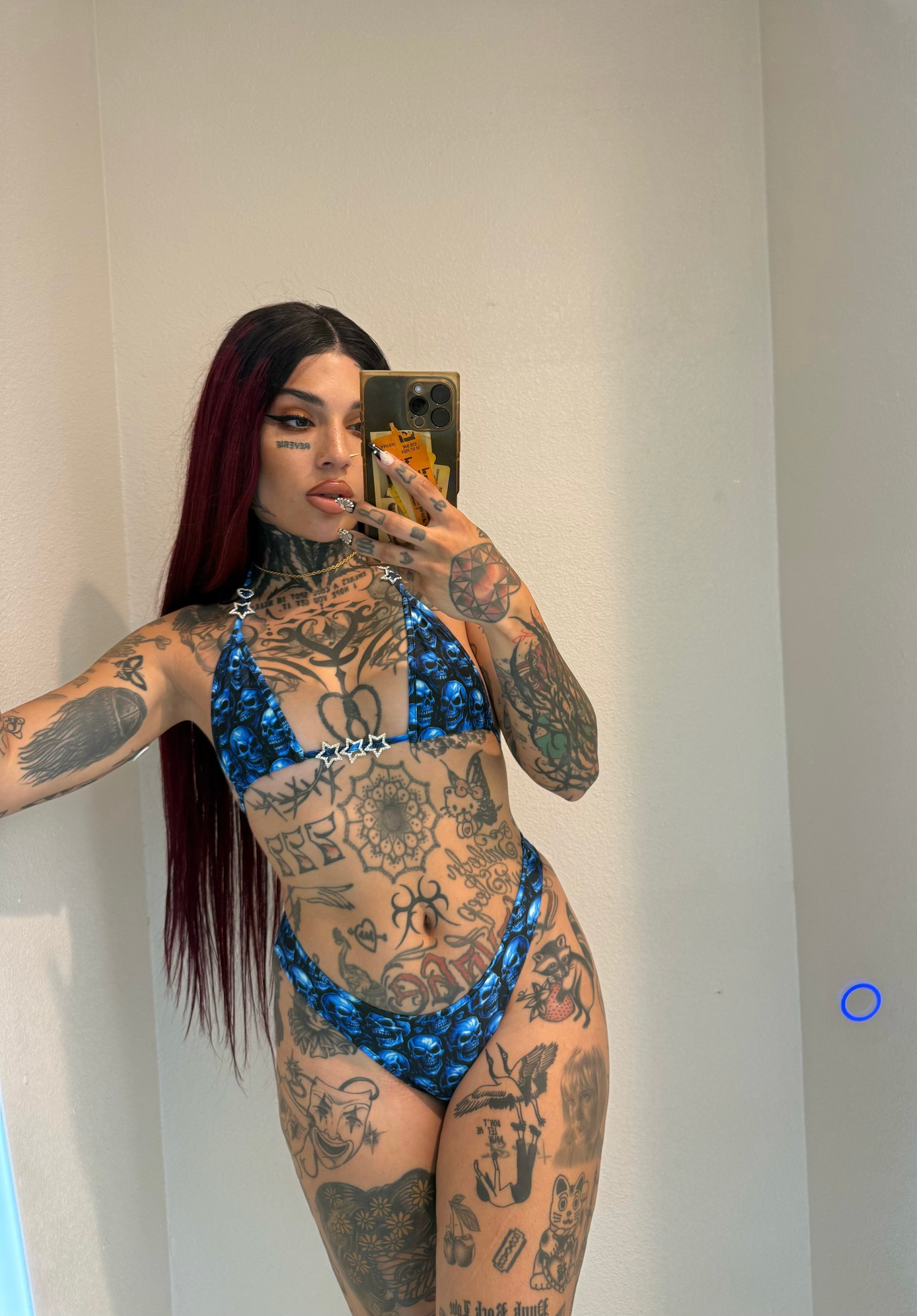 Blue skulls rhinestone charm bikini