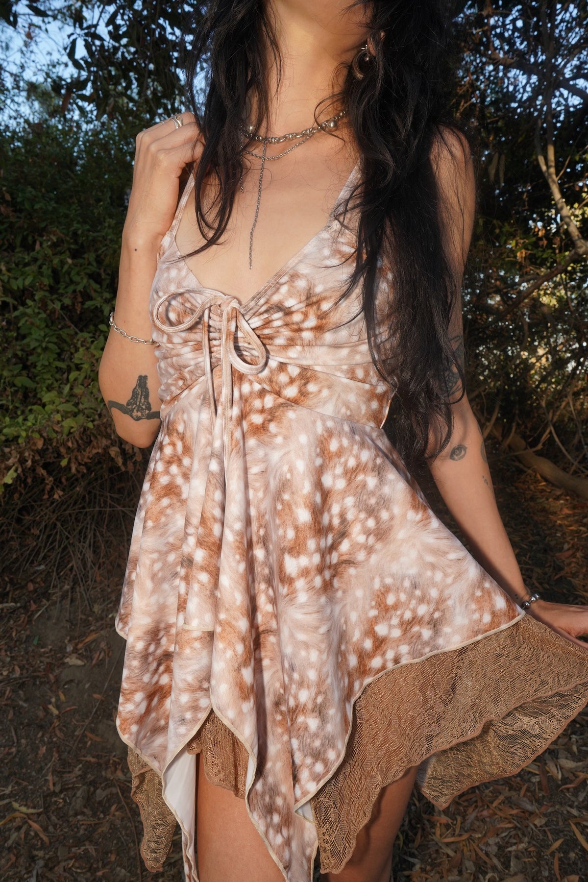 Bxmbi deer print layered lace fairycore dress