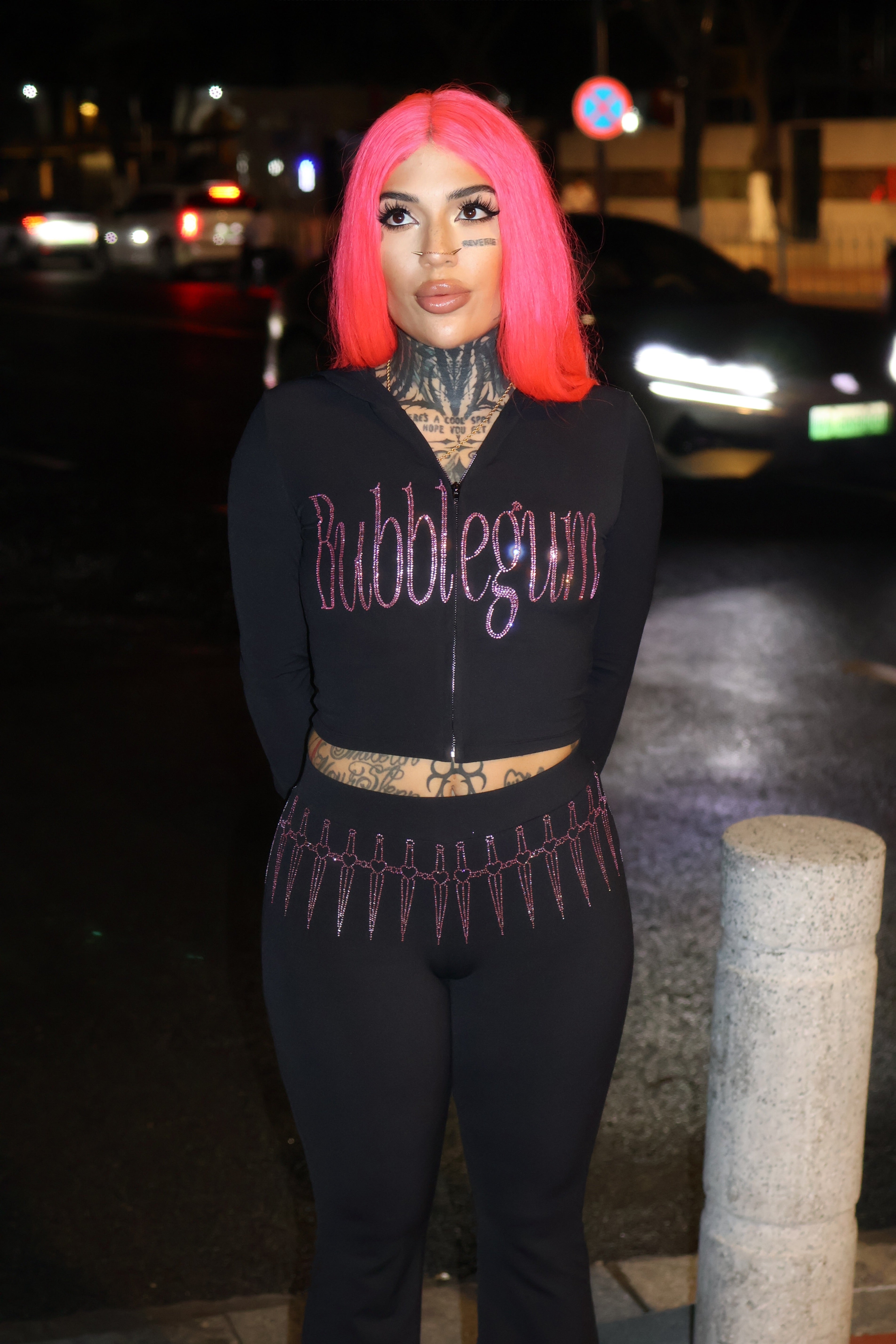 Celestial Threat rhinestone tracksuit pants crop hoodie