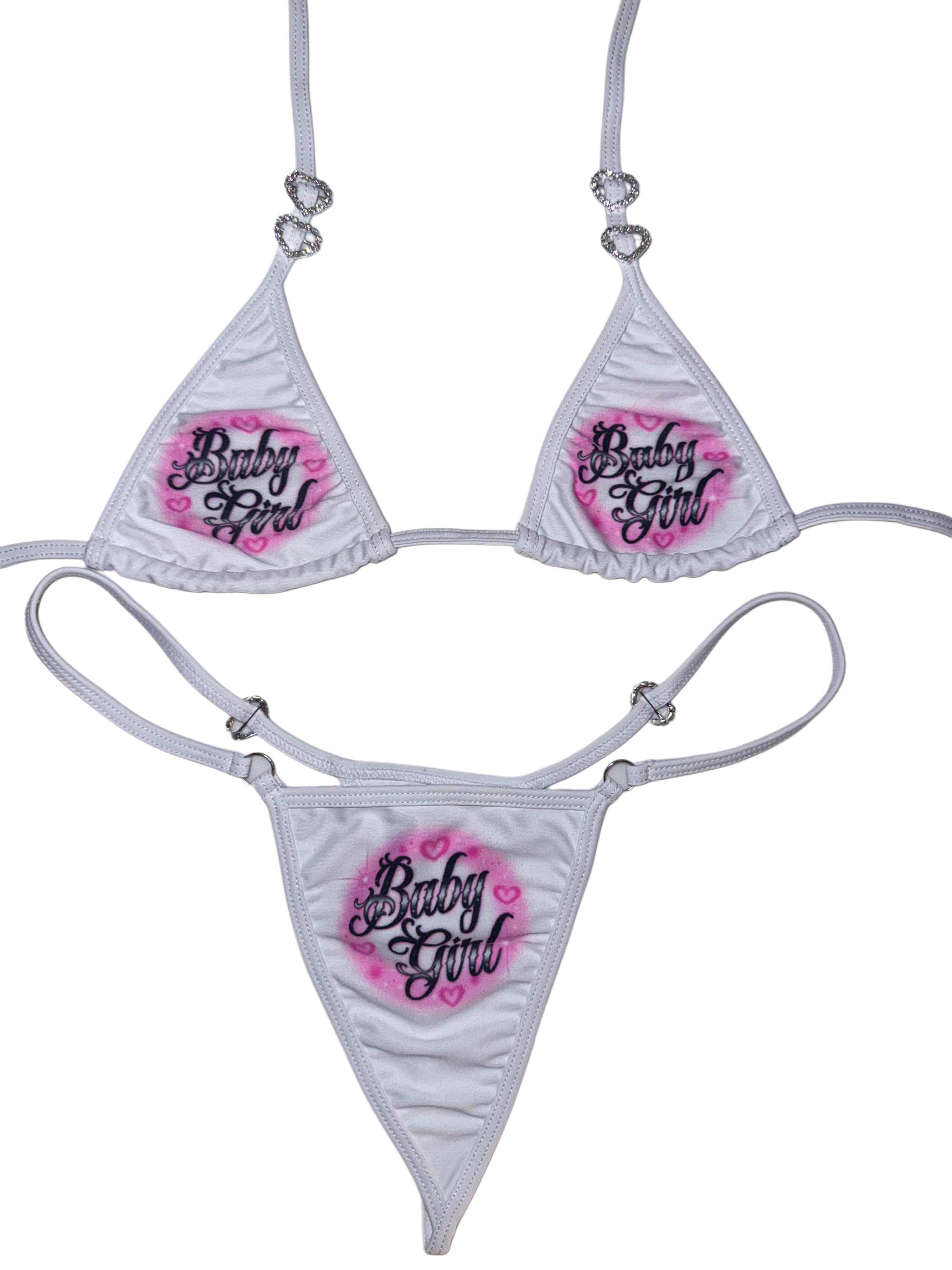 Babygirl rhinestone hearts microkini