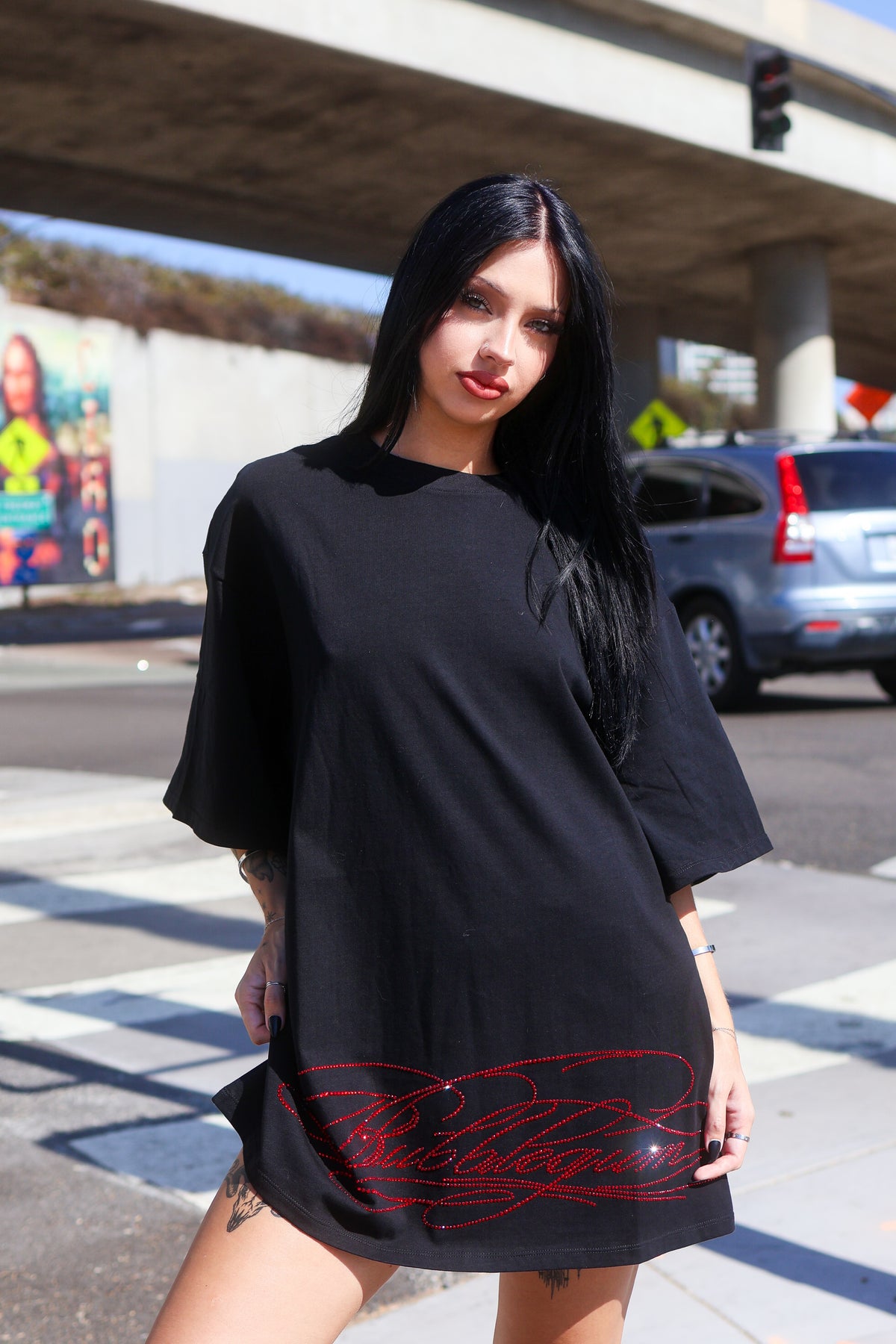 Boyfriend tall tee rhinestone cyber sigilism wings